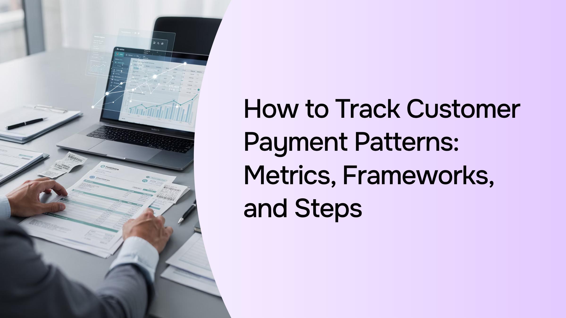 Abstract 3D financial dashboard with payment tracking metrics, graphs, and coins in professional navy and gray tones