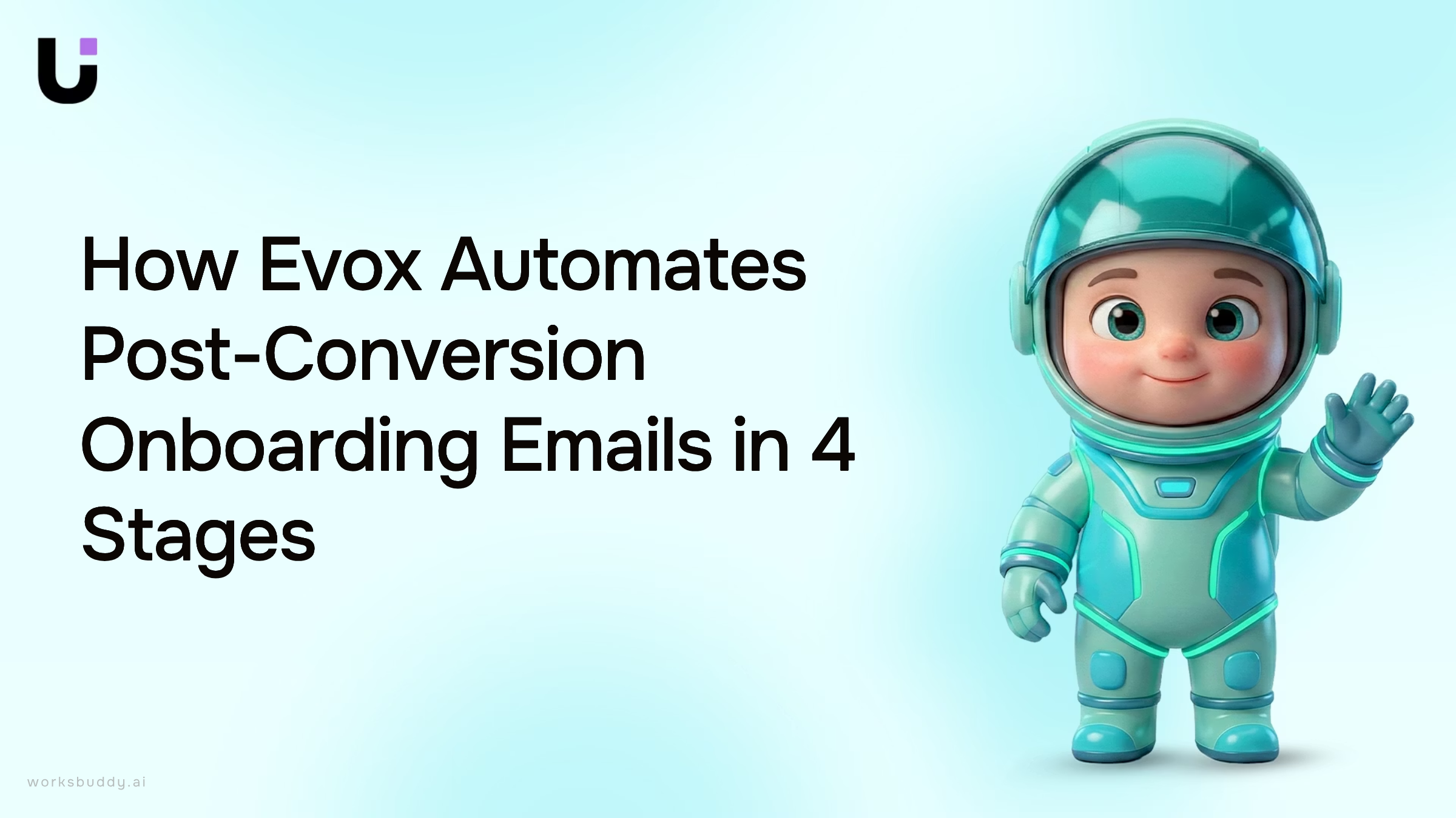 Automated email onboarding workflow visualization showing four connected stages in professional 3D design
