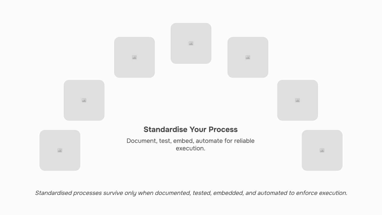Abstract 3D workflow diagram with interconnected process flowcharts on glass surface, representing standardized business processes