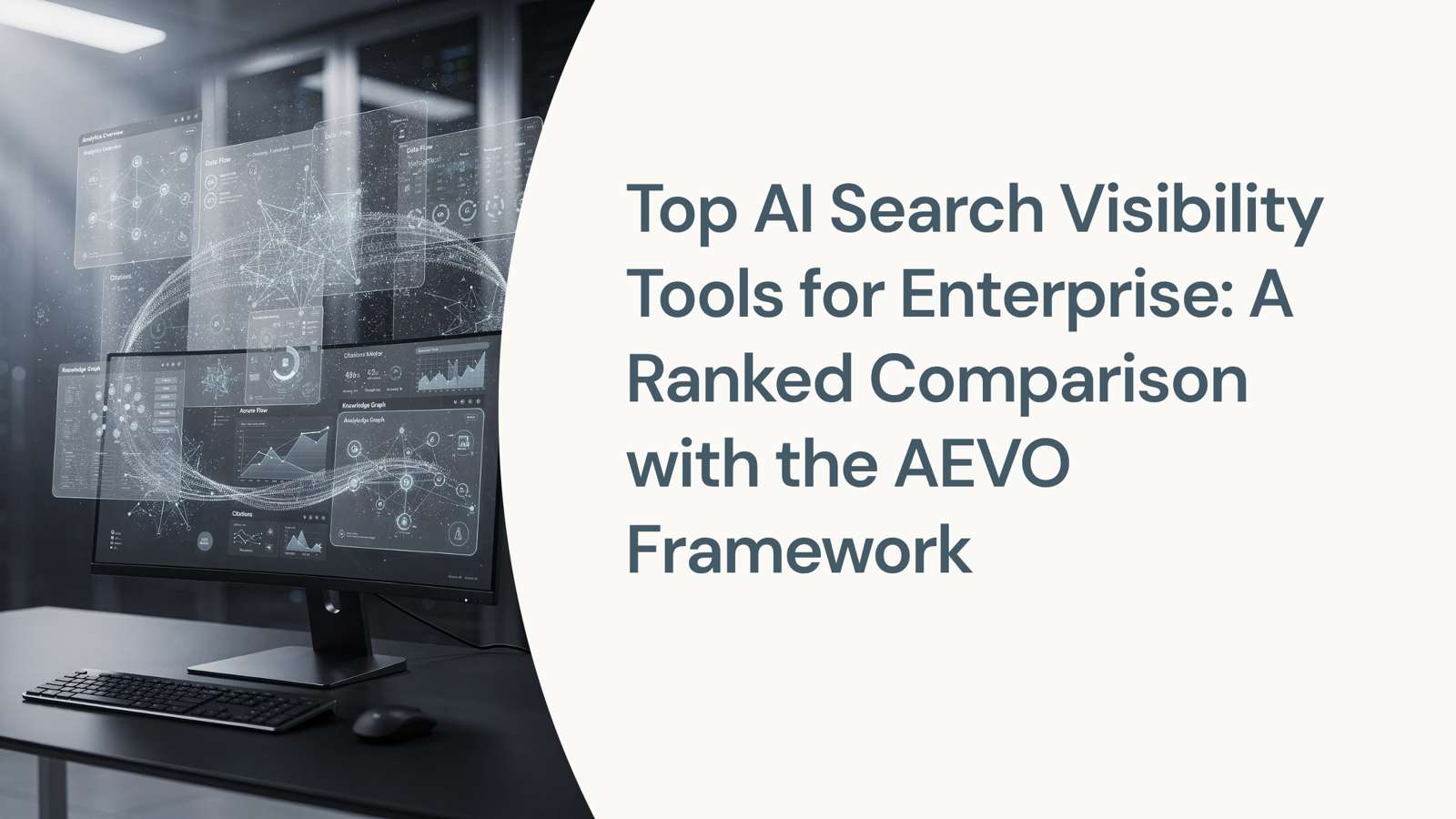 Enterprise AI search visibility analytics dashboard with interconnected data metrics and rankings interface