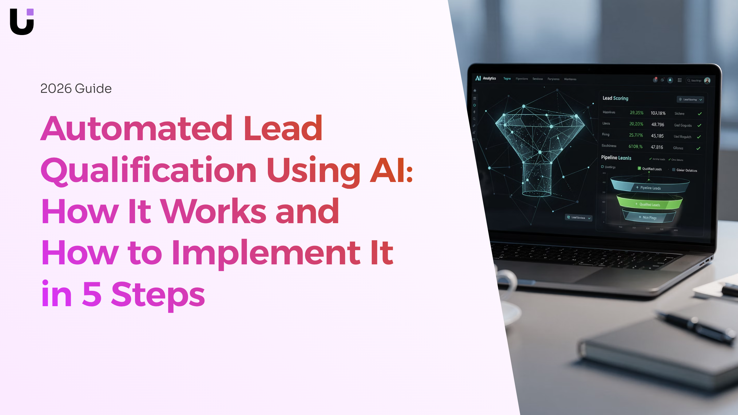 Abstract 3D digital dashboard visualization of AI-powered lead qualification with blue and silver data analytics interface