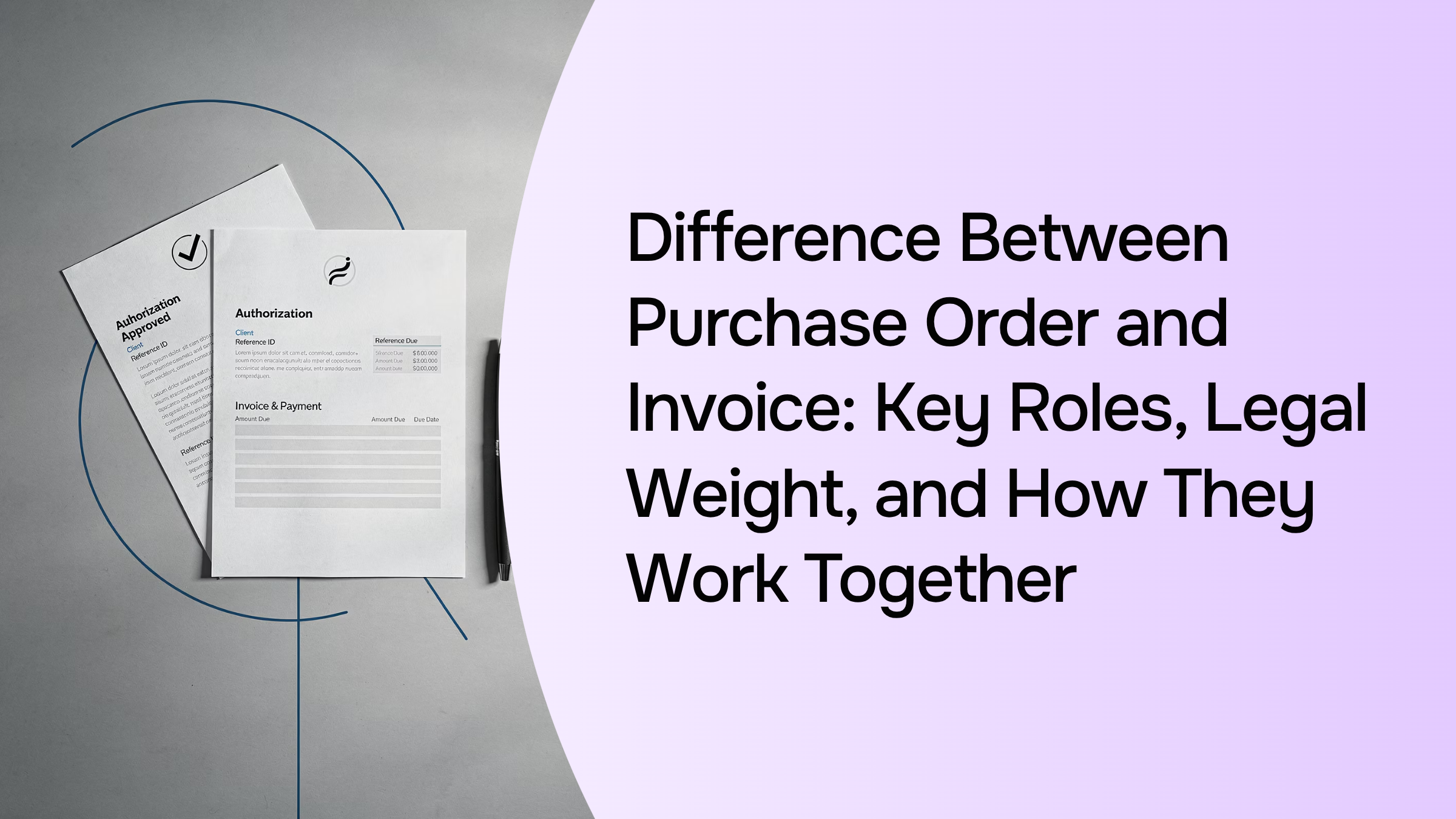 Professional side-by-side comparison of purchase order and invoice documents on modern desk with corporate lighting