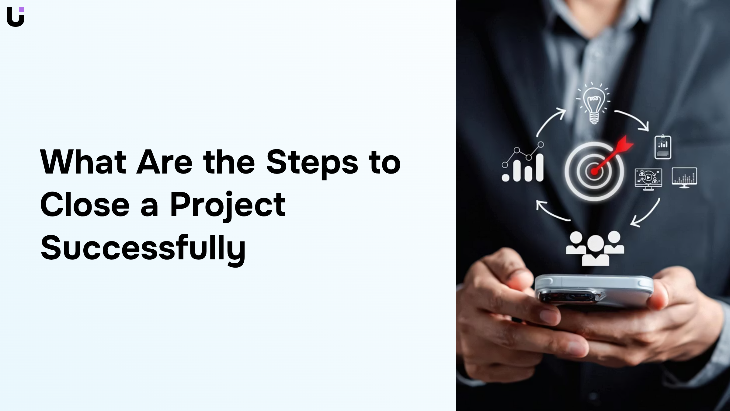Professional project closure concept with completed checklist, folder, and organized desk in modern office