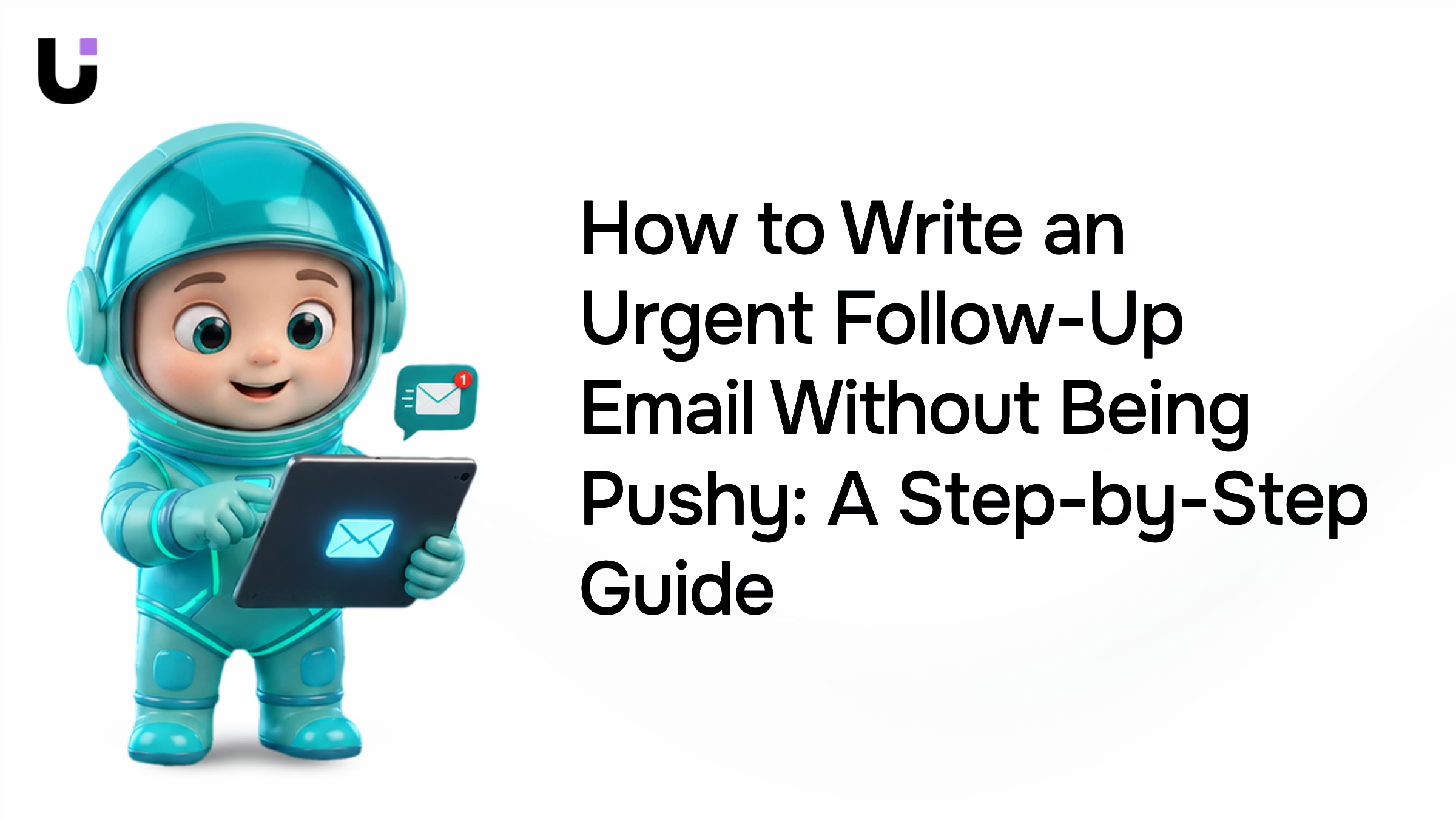 Professional desk workspace with laptop showing composed email, minimalist 3D render representing strategic urgent follow-up communication
