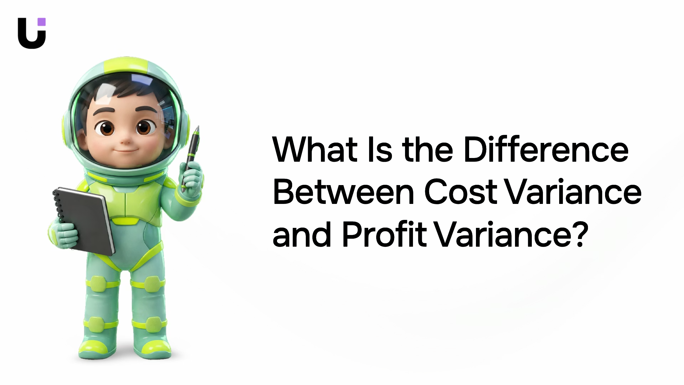 Financial analysis split-screen showing cost variance charts and profit variance trends with balanced scale icon