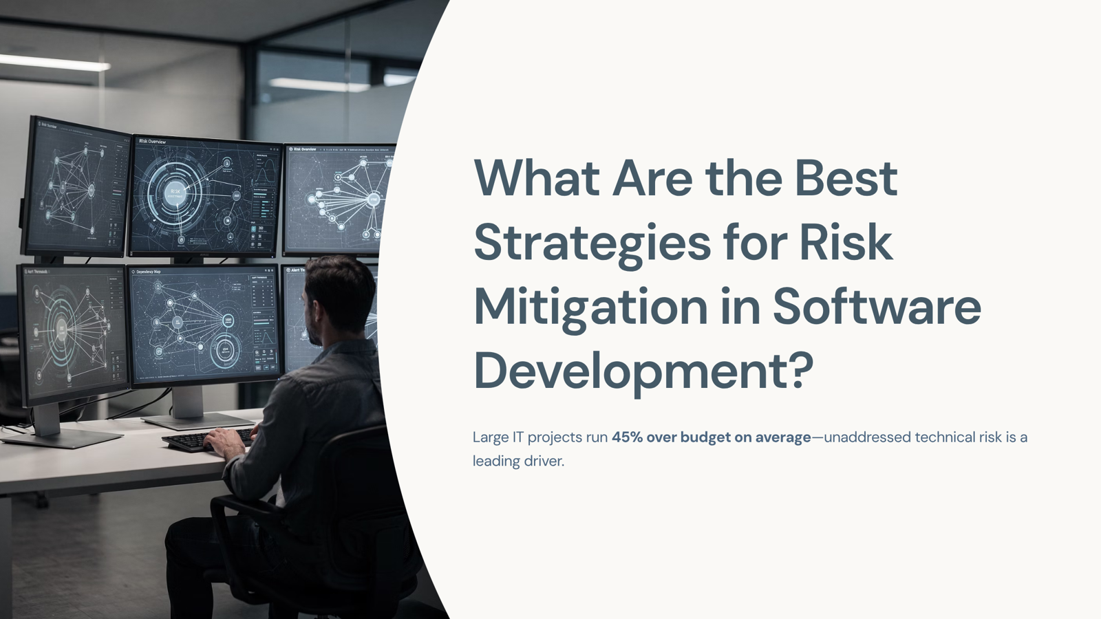 Professional 3D illustration of balanced scale representing software risk mitigation strategy