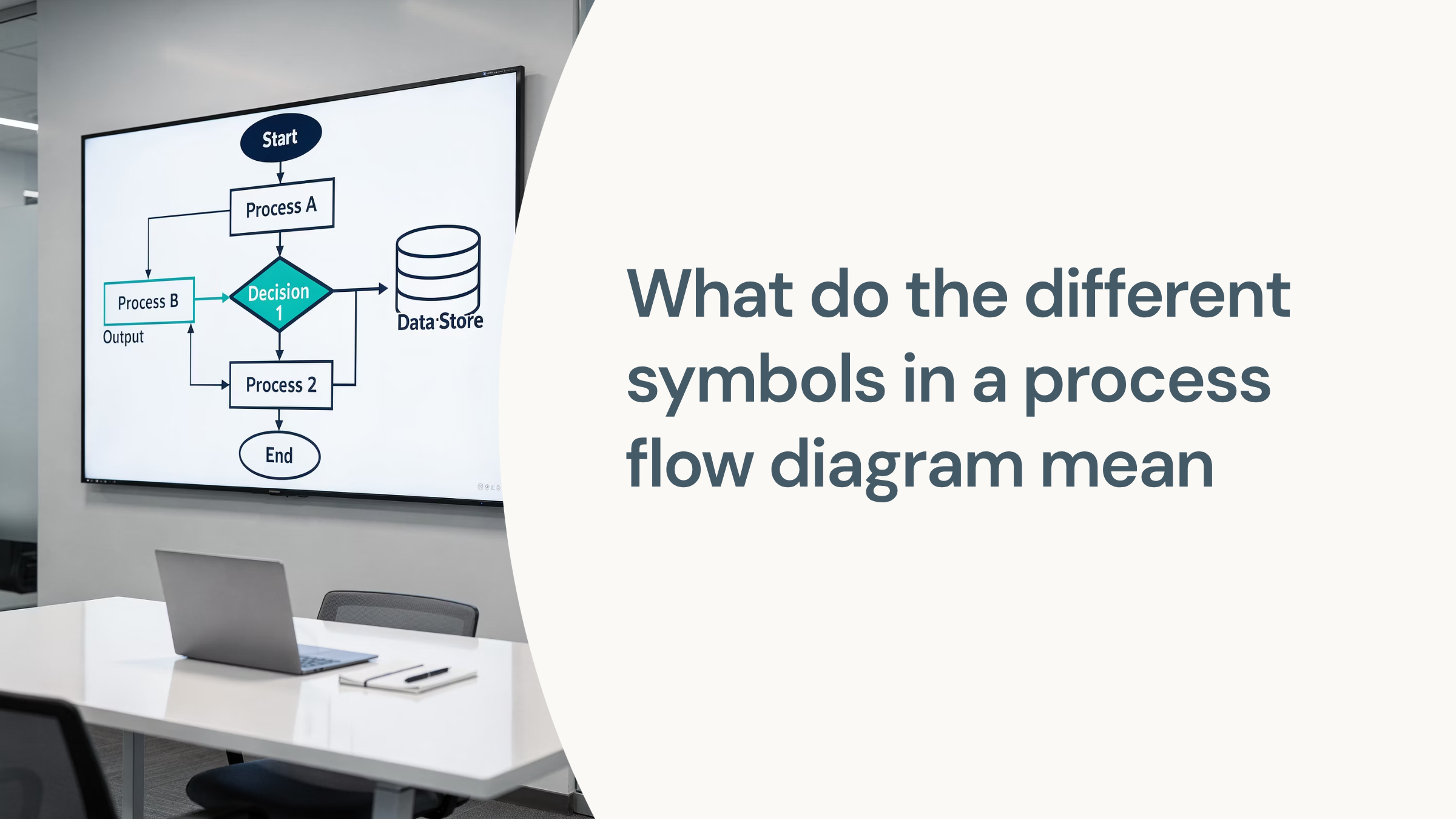 Abstract process flow diagram with interconnected geometric shapes and symbols representing workflow logic