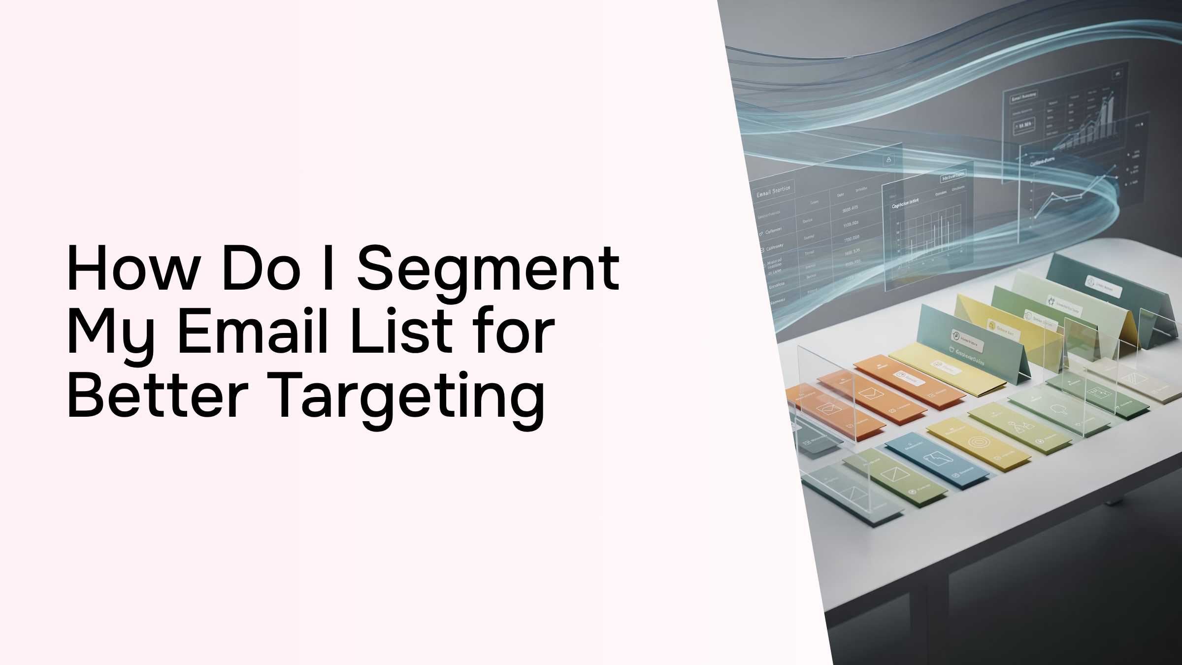 Digital dashboard showing organized email list segmentation with data filters and targeted audience pathways in professional 3D render