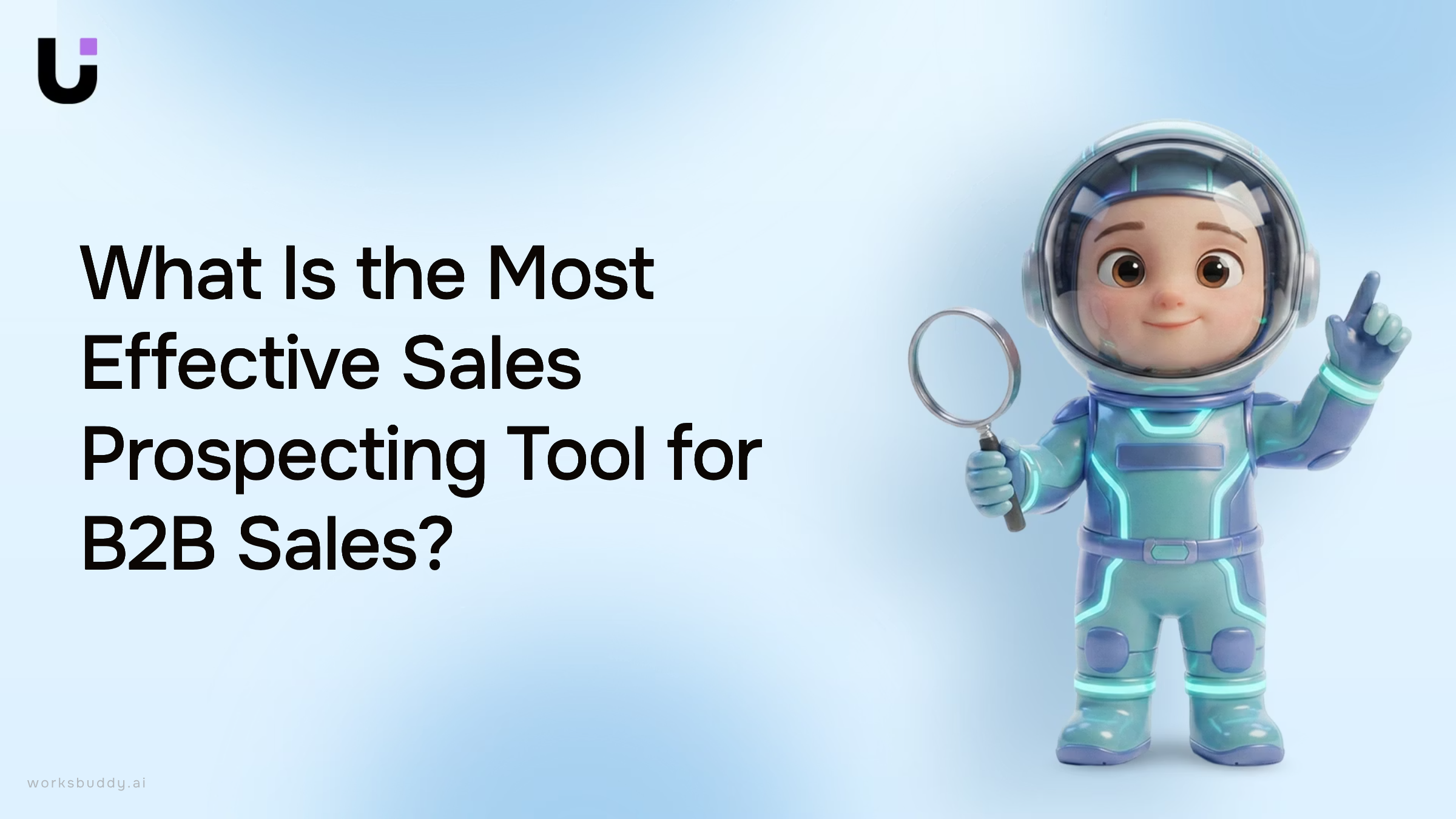Professional B2B sales workspace with laptop, analytics dashboard, and prospecting tools on minimalist desk
