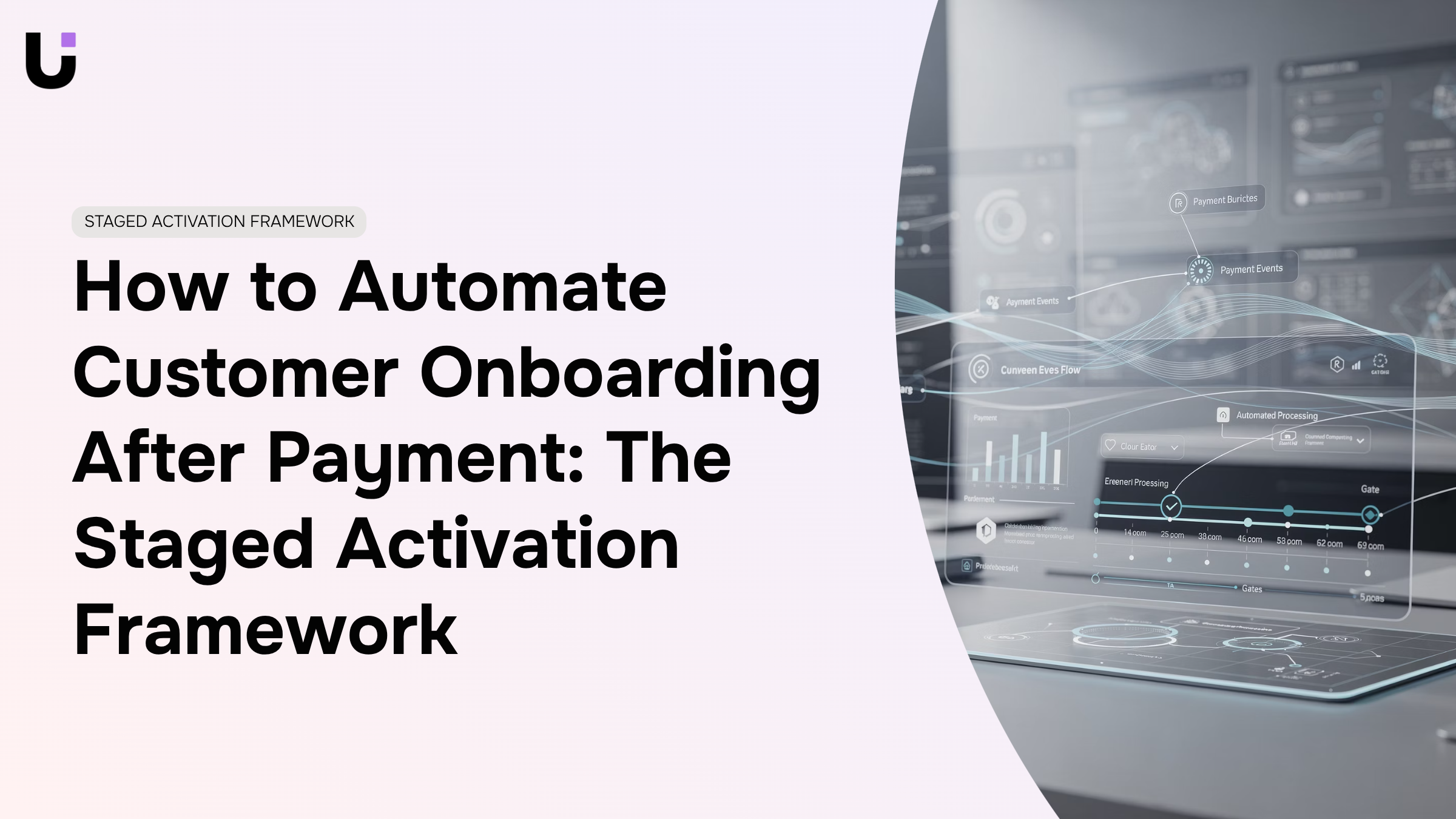 Automated customer onboarding workflow visualization with progressive activation stages in modern 3D render