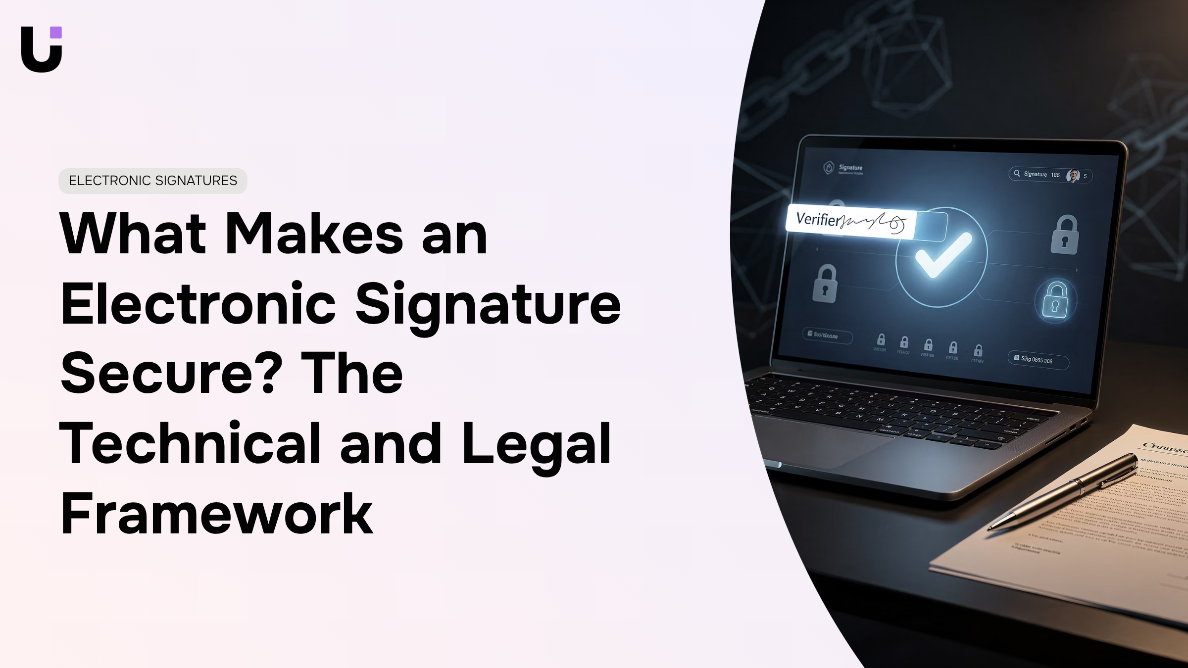 Digital security padlock with glowing network nodes and data streams representing electronic signature encryption technology