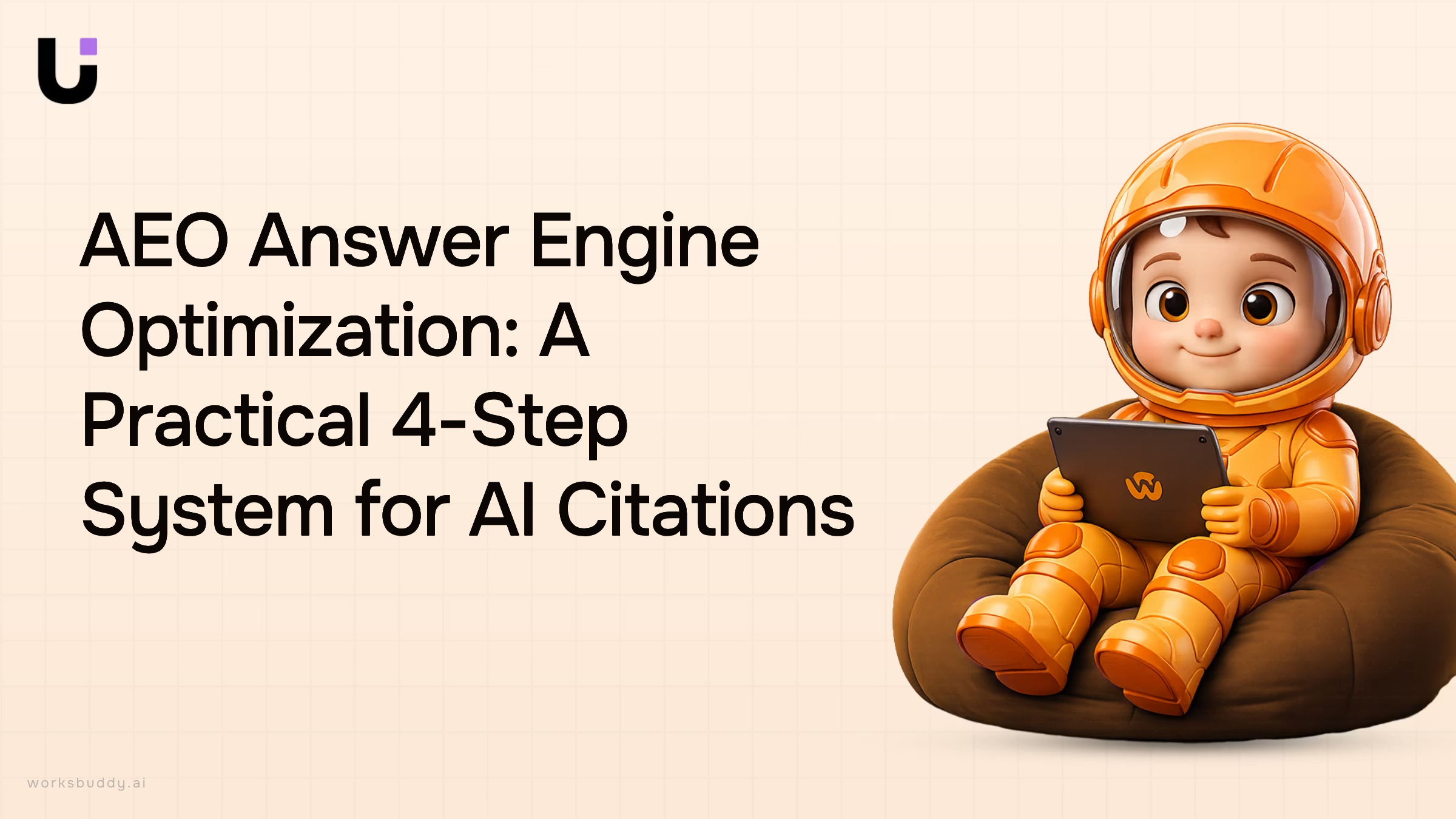 Abstract 3D digital interface with interconnected nodes and flowing data streams representing answer engine optimization