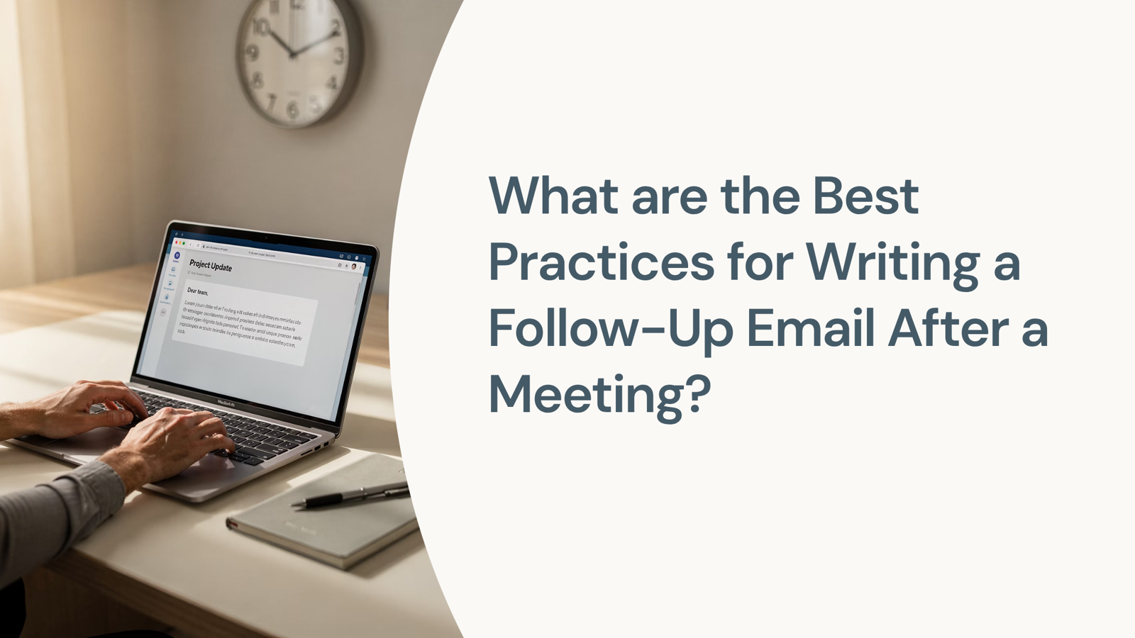 Professional desk workspace with laptop showing email interface, representing best practices for follow-up communication