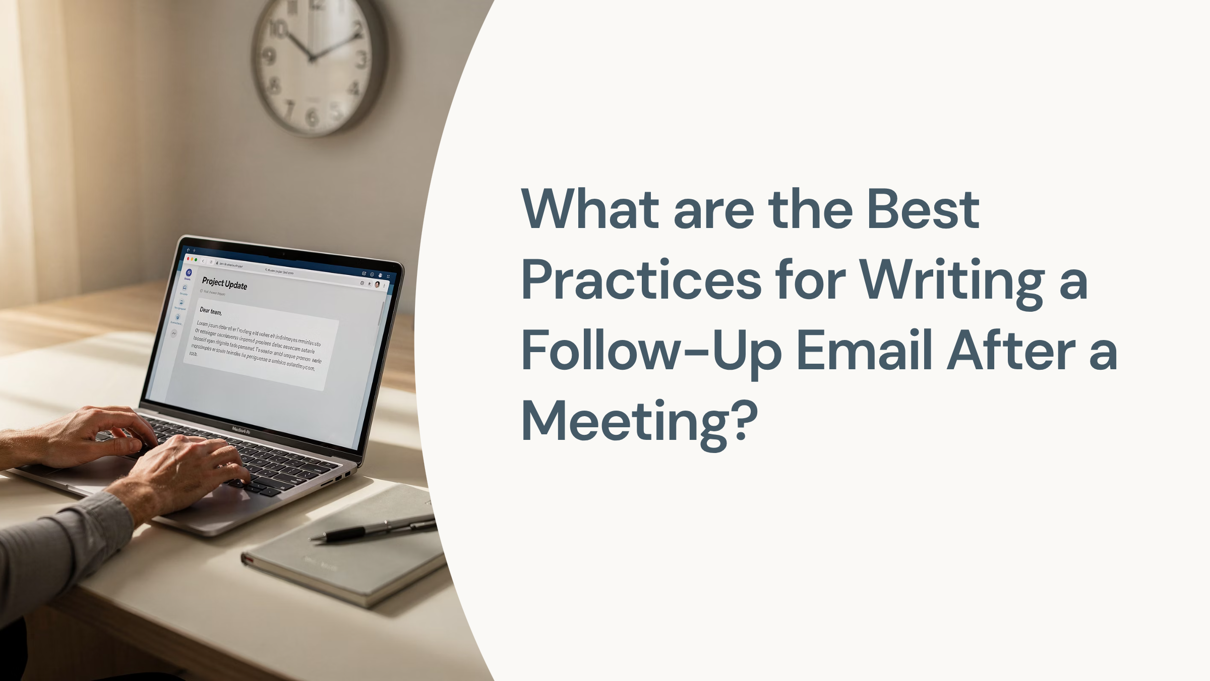 Professional desk workspace with laptop showing email interface, representing best practices for follow-up communication