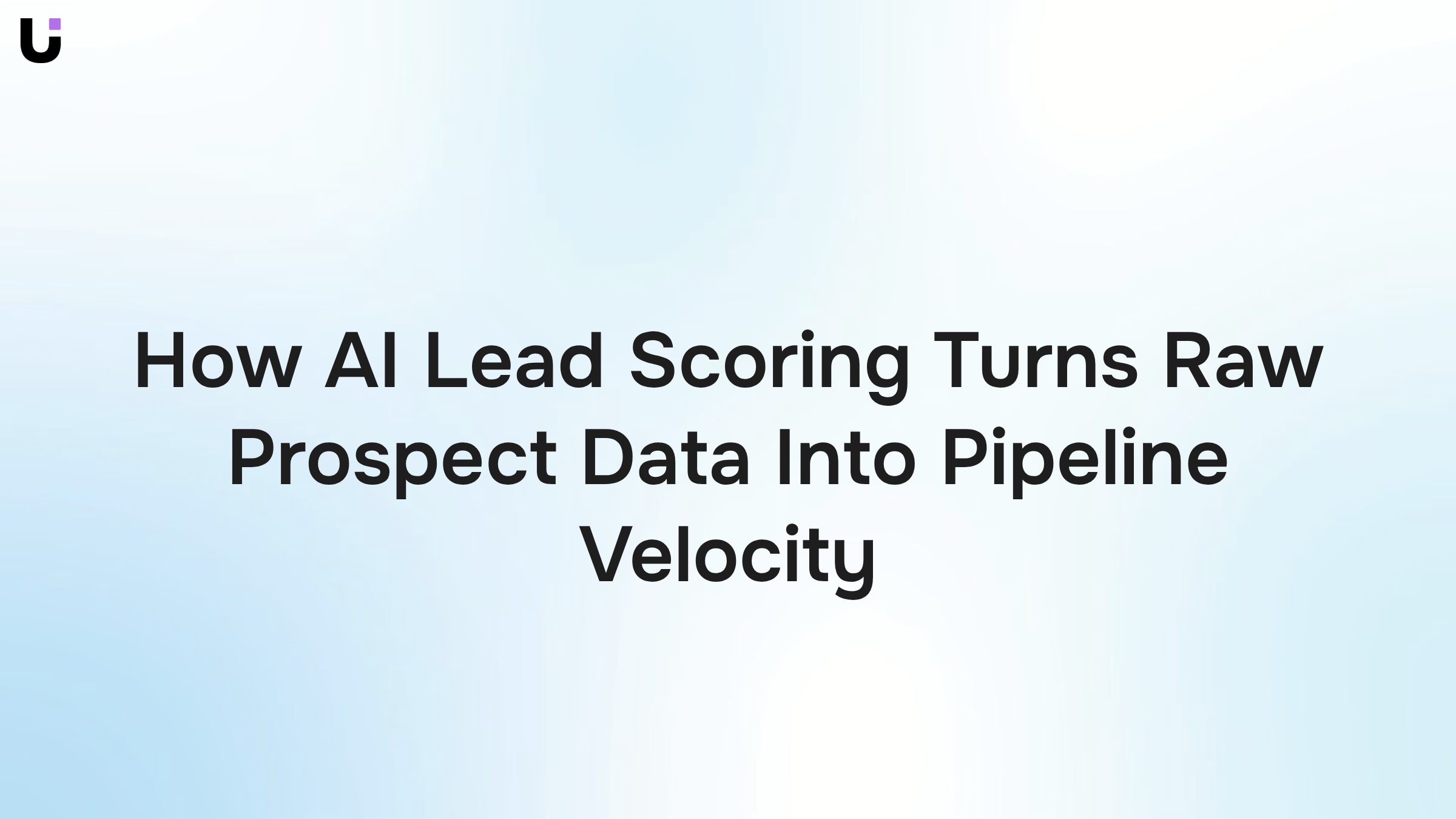 Abstract 3D visualization of AI lead scoring data pipeline with flowing nodes and geometric shapes in blue and silver