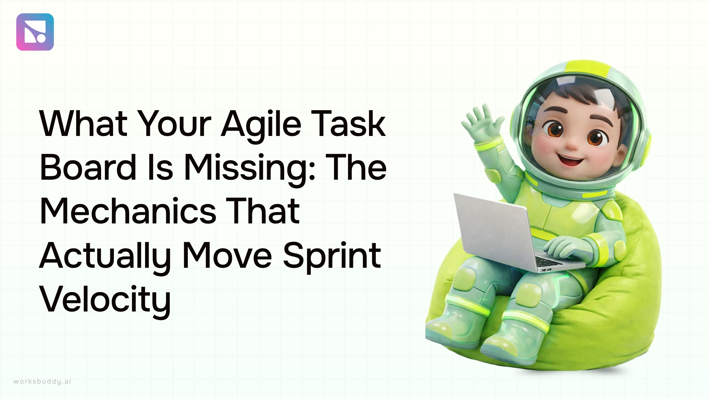 Modern agile task board interface with connected workflow cards representing sprint velocity and team collaboration