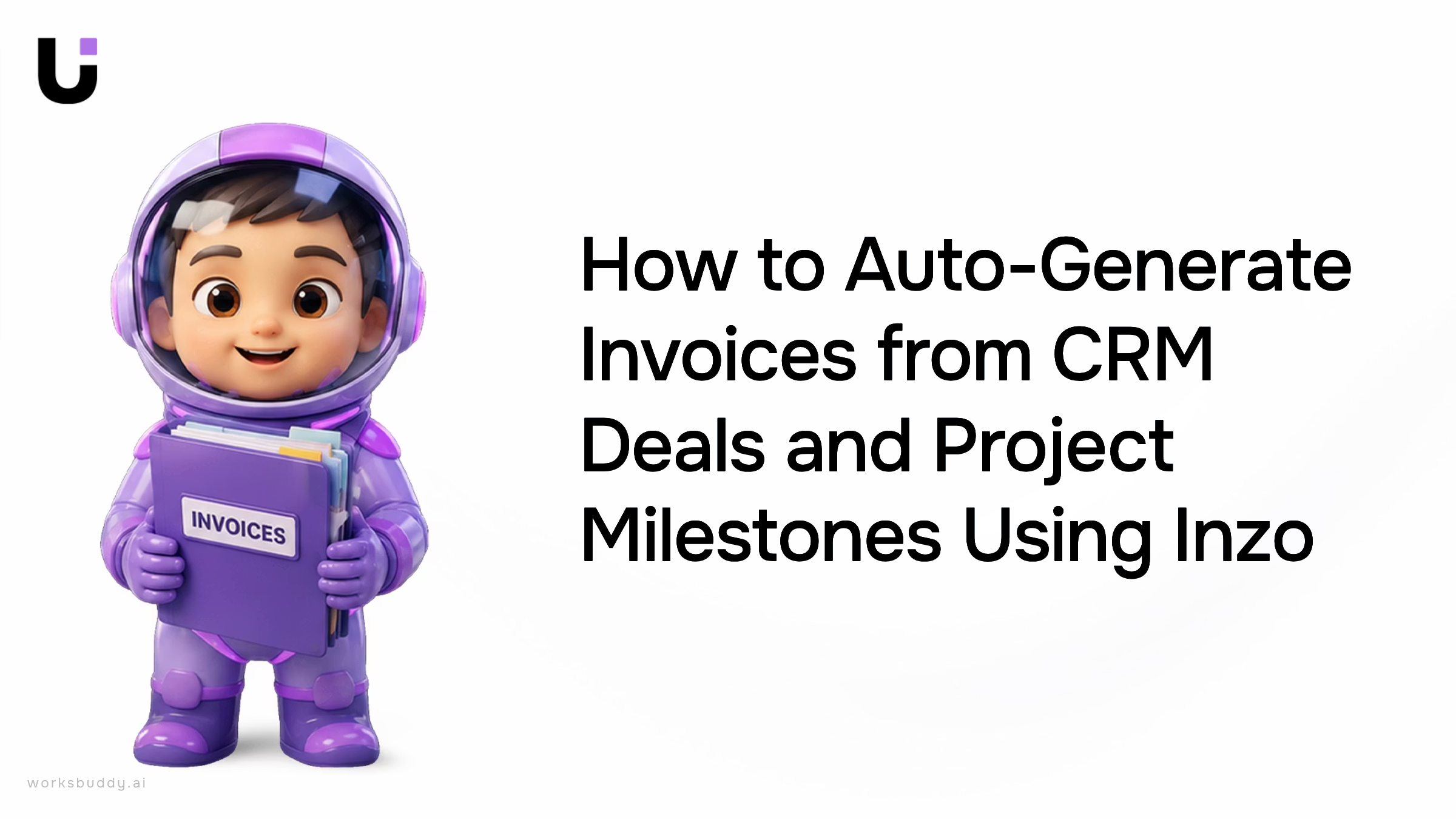 Automated invoice generation workflow connecting CRM deals to project milestones in a modern 3D dashboard interface