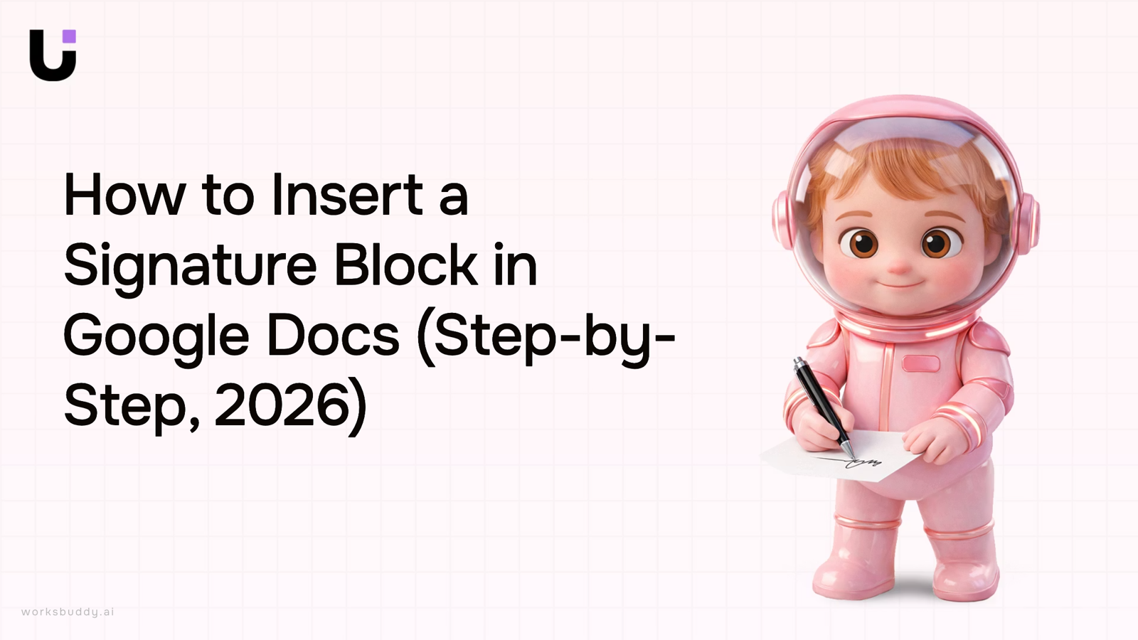 Professional desktop workspace showing Google Docs signature block setup on laptop screen with modern, clean design