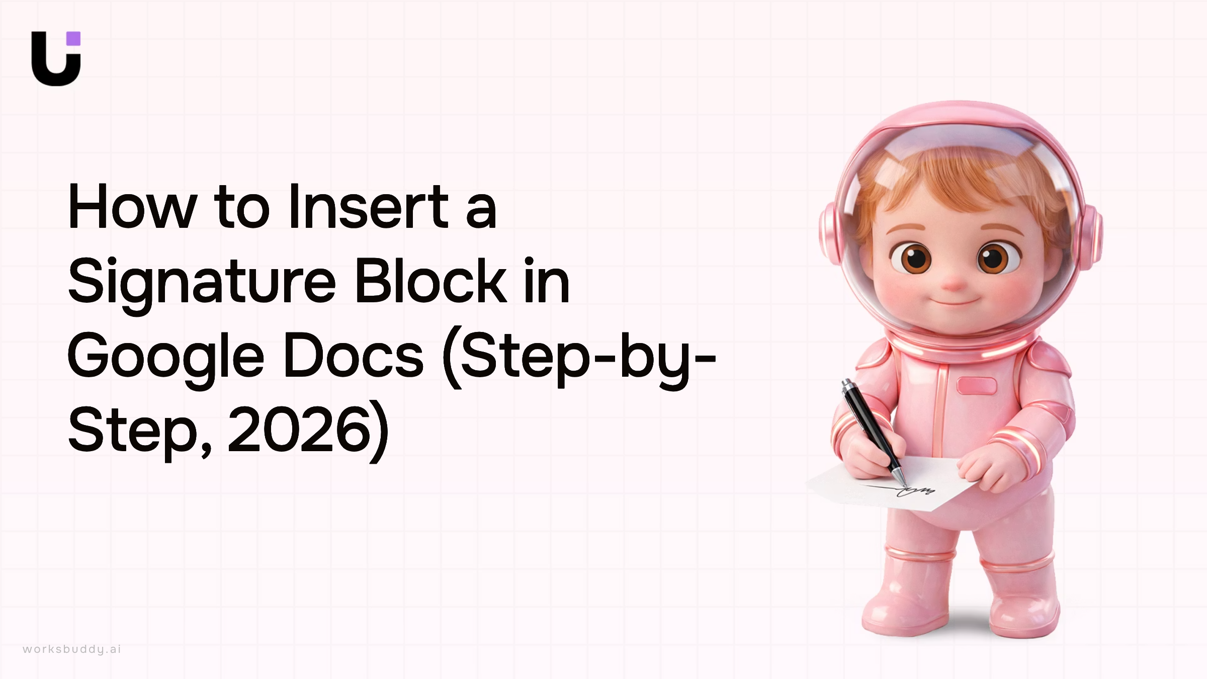 Professional desktop workspace showing Google Docs signature block setup on laptop screen with modern, clean design