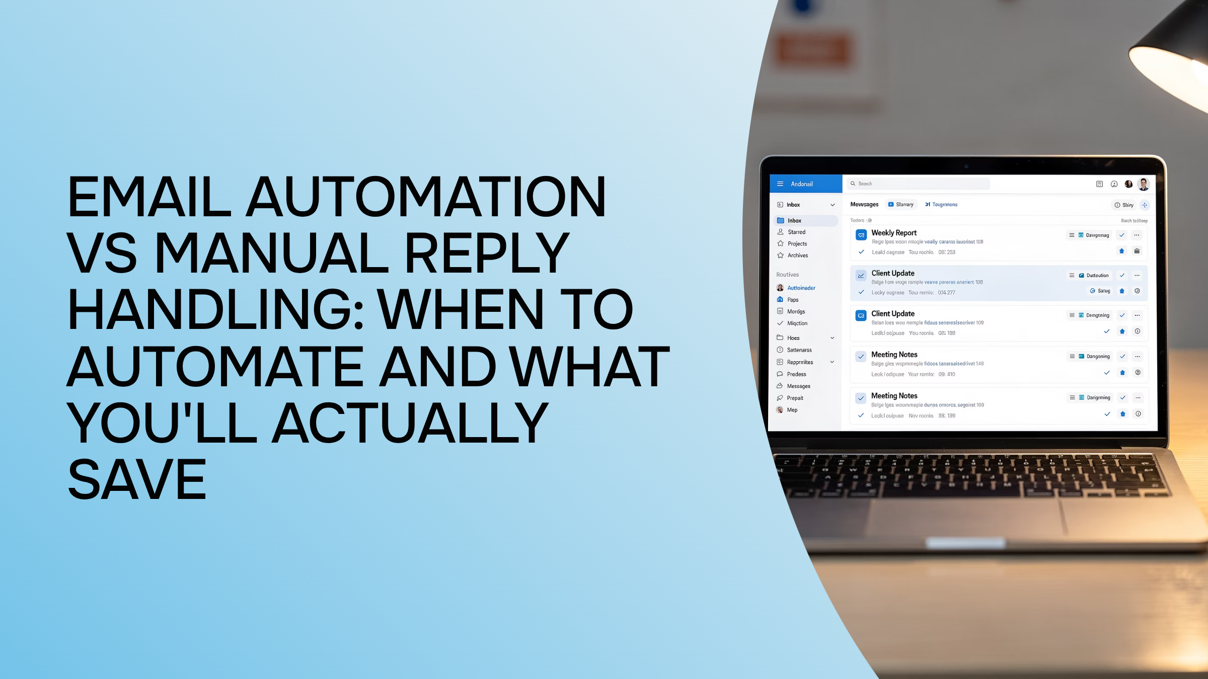 Split-screen visualization of automated email workflows versus manual handling, showing technology balance