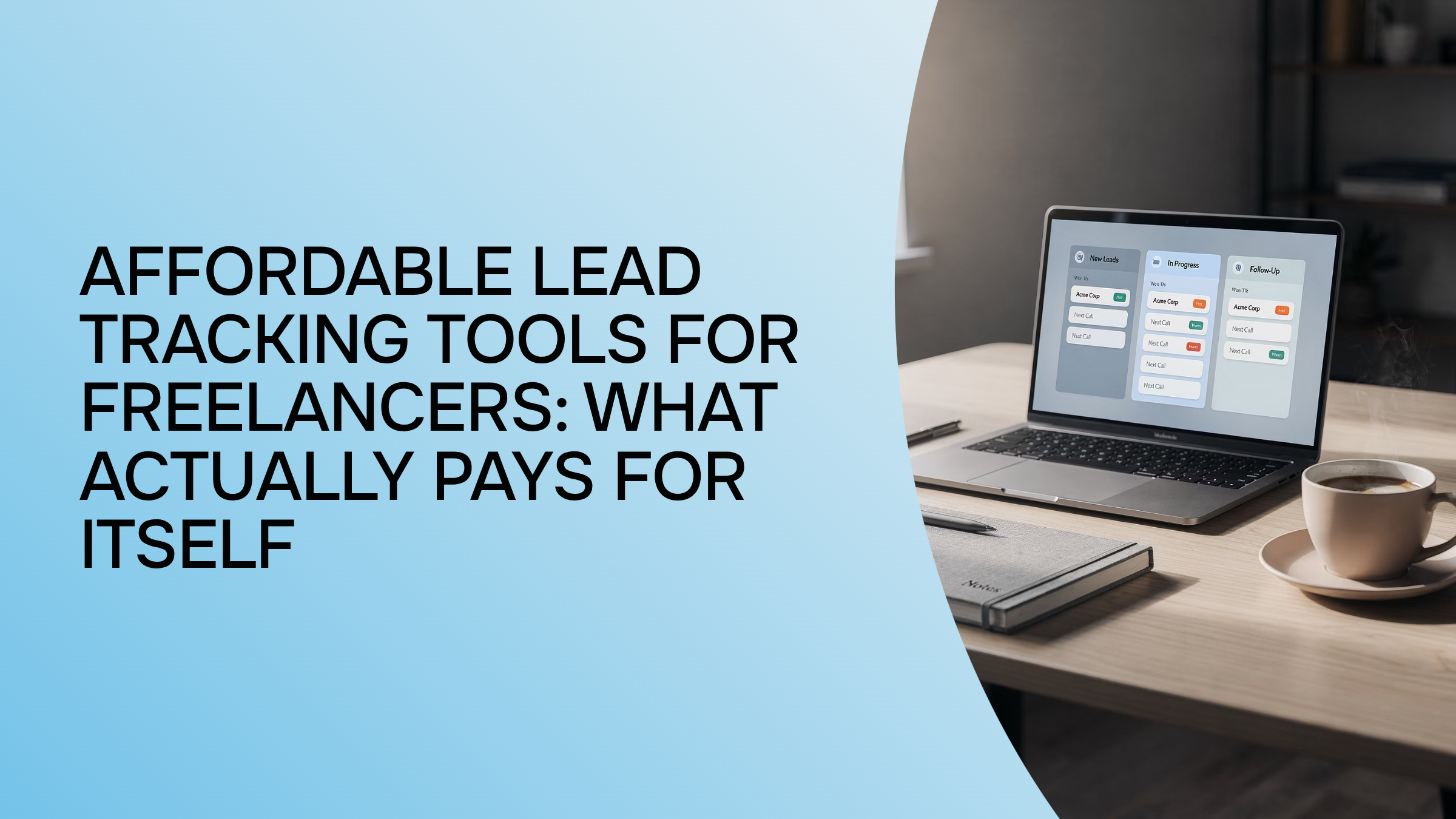 Professional desktop workspace with laptop showing CRM dashboard, symbolizing affordable lead tracking tools for freelancers
