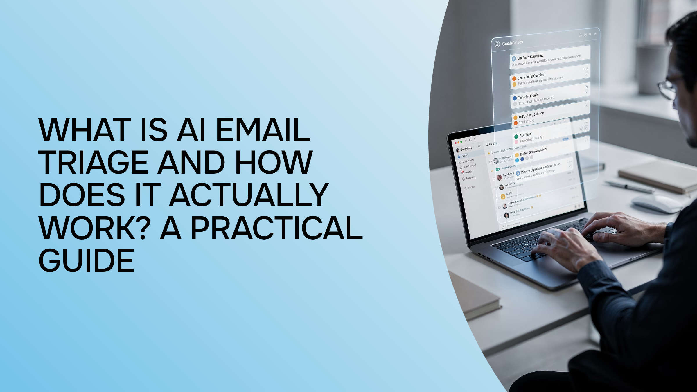 Digital email management interface with organized inbox and AI-powered message sorting system on modern monitor