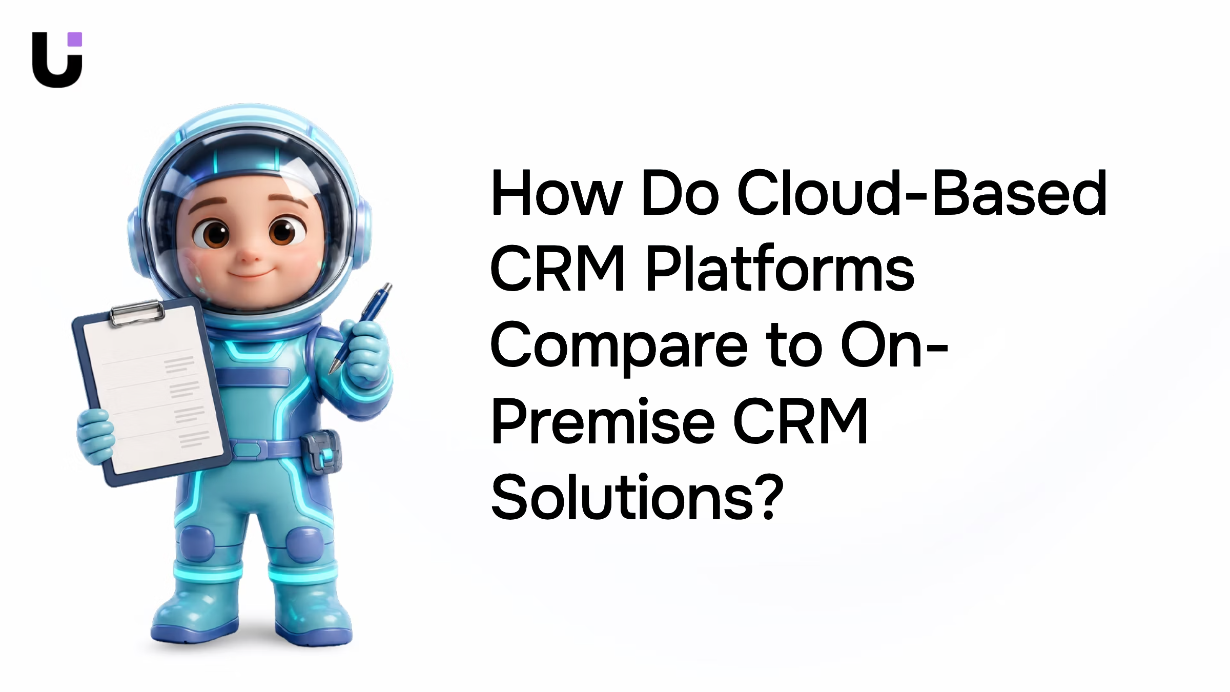Split-screen 3D visualization comparing cloud-based and on-premise CRM solutions with balance symbolism