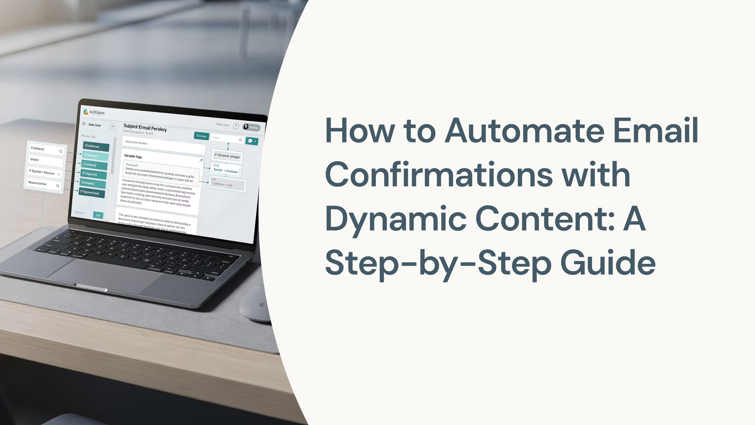 Modern 3D dashboard showing automated email confirmation workflow with dynamic content personalization