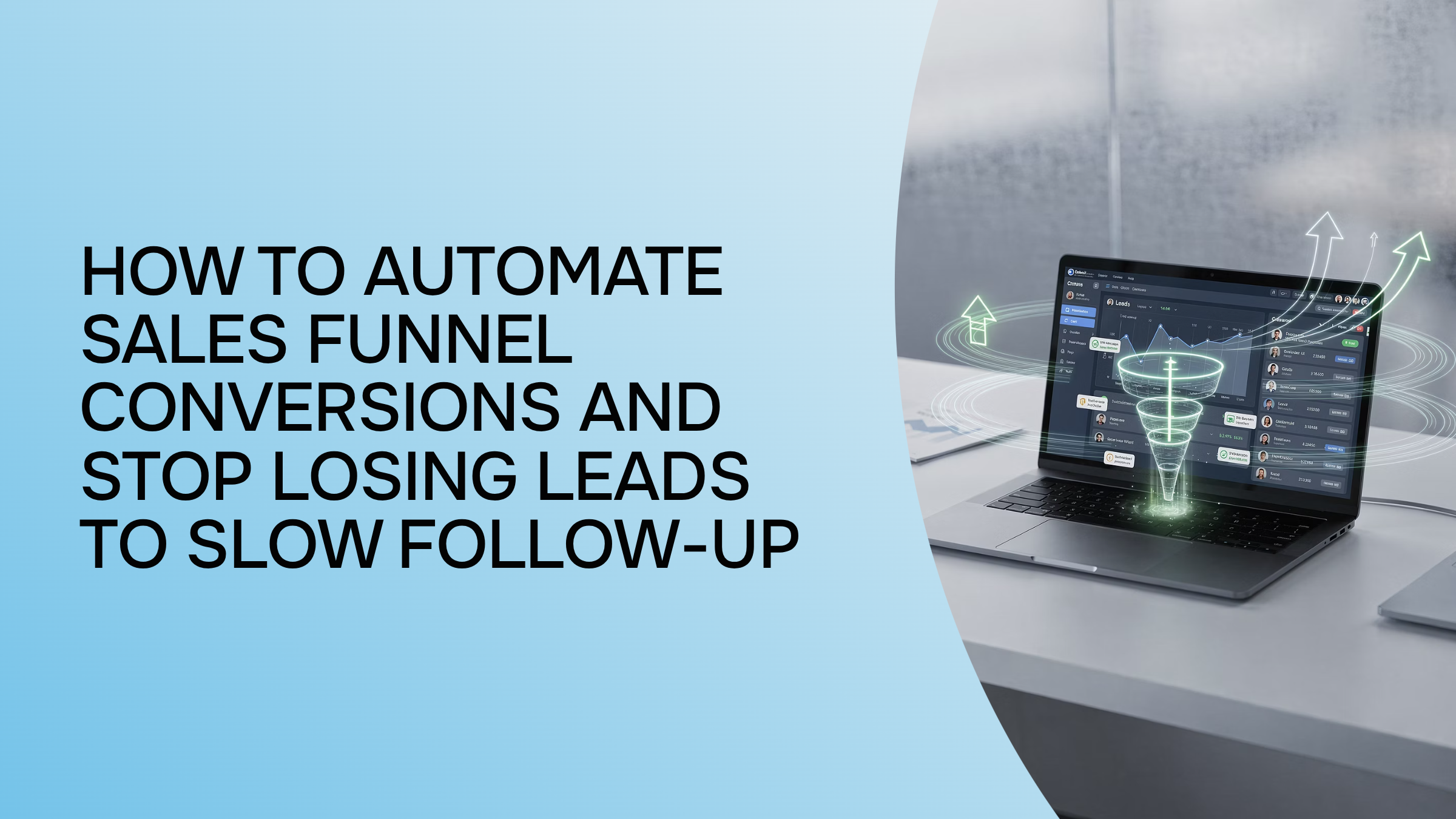 Digital sales funnel automation dashboard with flowing conversion stages and upward trending visualization