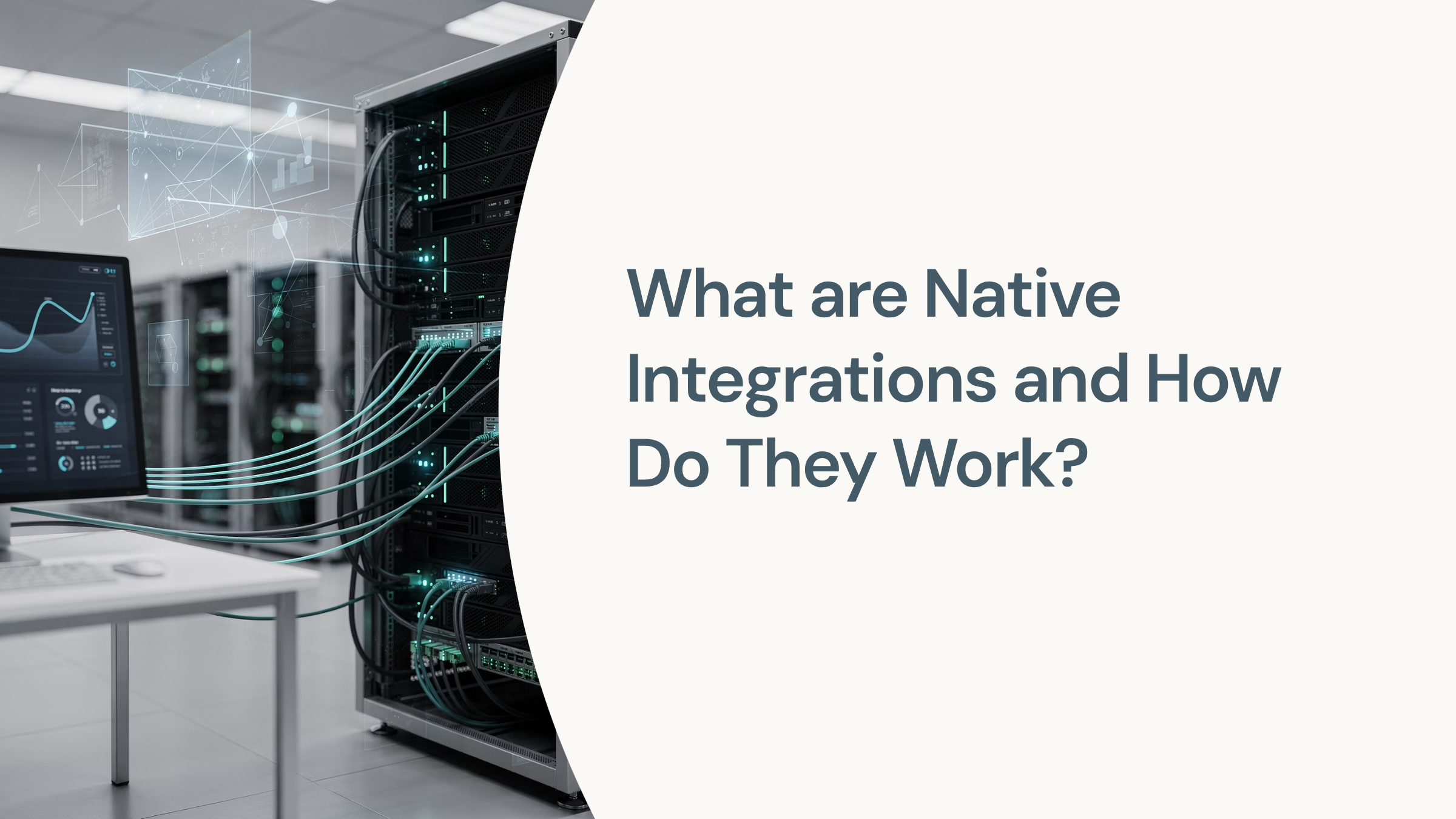 Abstract 3D visualization of interconnected digital components representing native integrations working together seamlessly