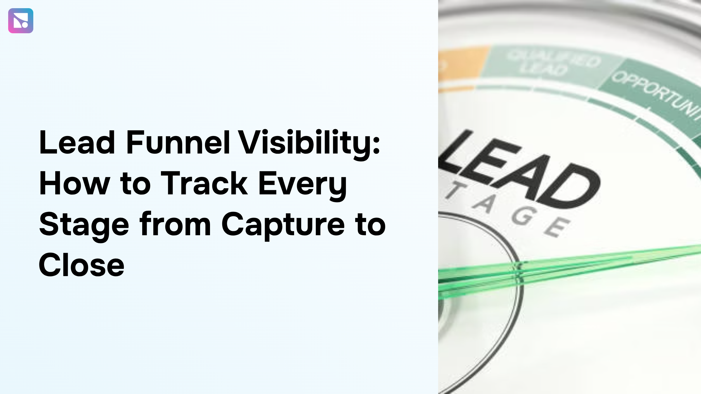 Lead funnel visualization with glowing stages showing data flow from capture to close