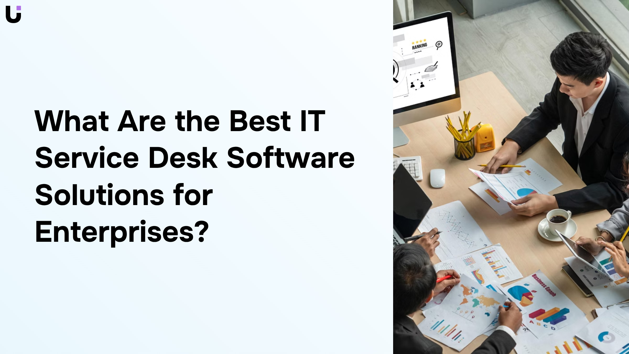 Modern IT service desk software dashboard with multiple monitors displaying support metrics and management tools