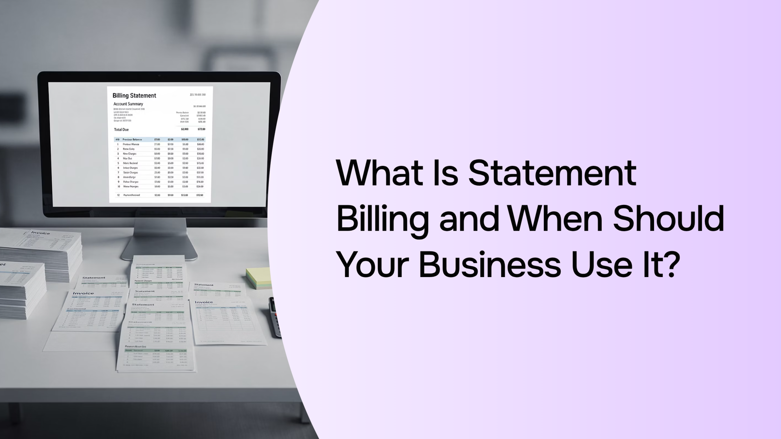 Modern 3D dashboard displaying organized billing statements and financial data in professional blue and gray tones