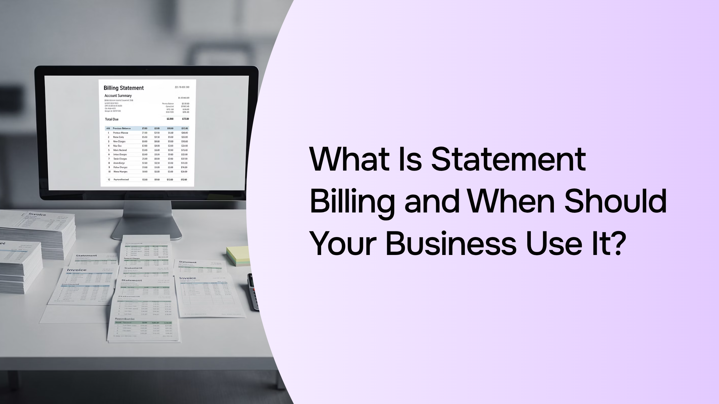 Modern 3D dashboard displaying organized billing statements and financial data in professional blue and gray tones