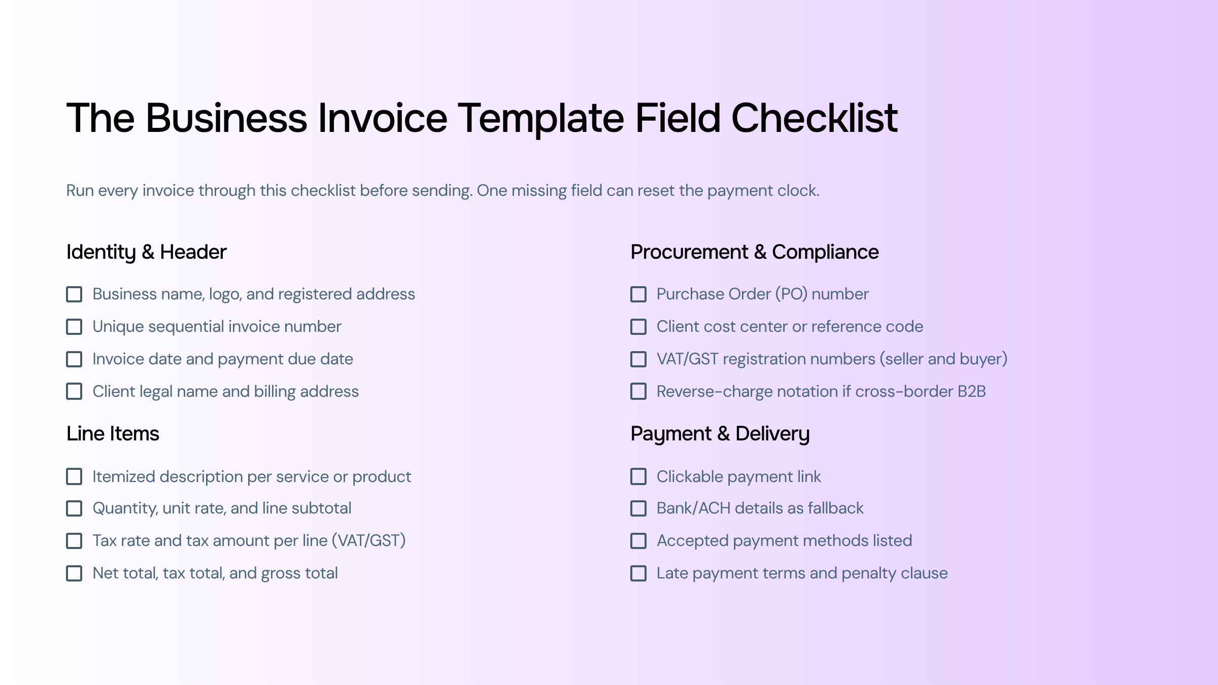 Professional business invoice template on desk with pen, representing fast payment processing