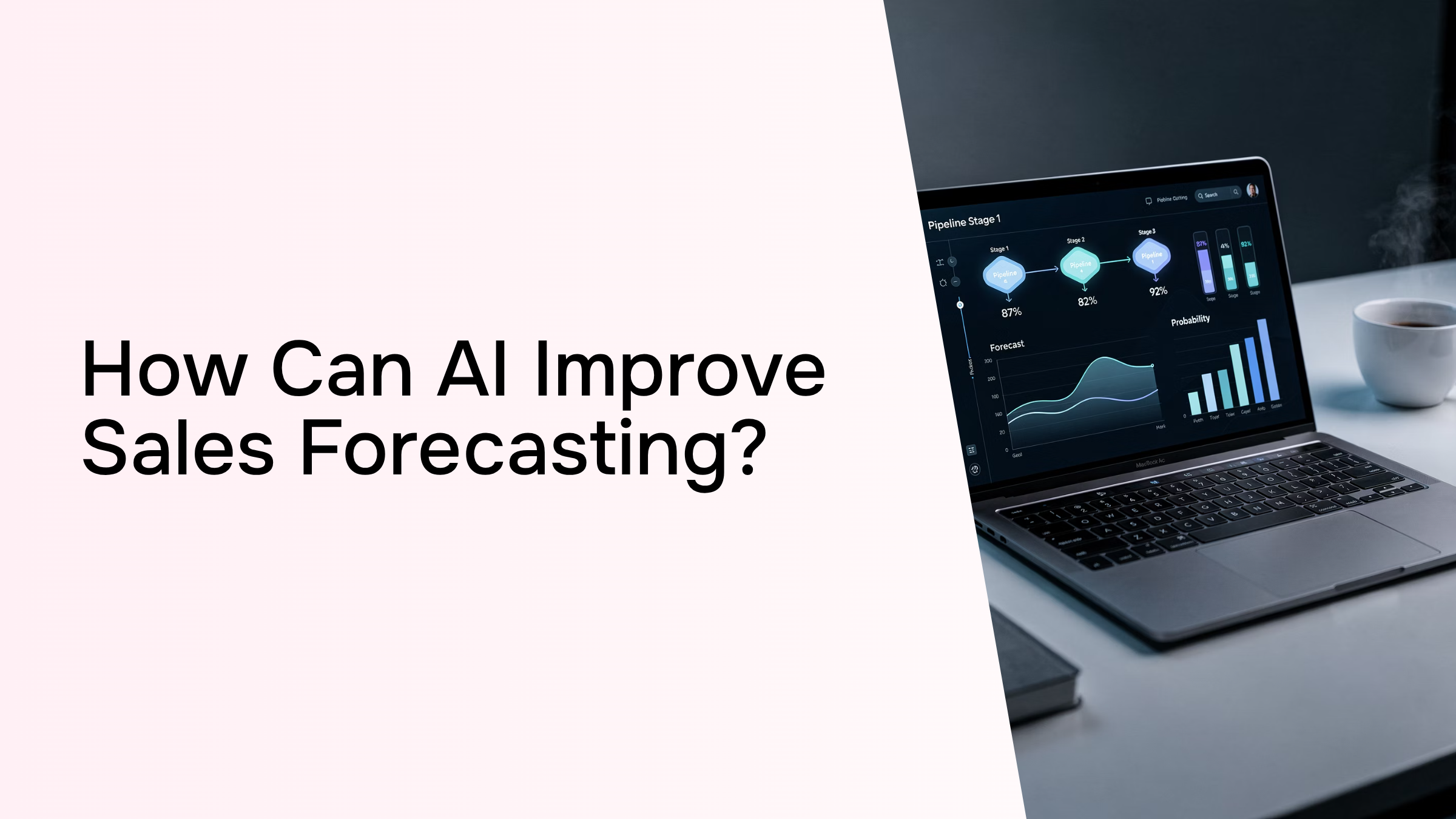 Abstract 3D visualization of AI-powered sales forecasting with ascending data graph and digital analytics interface