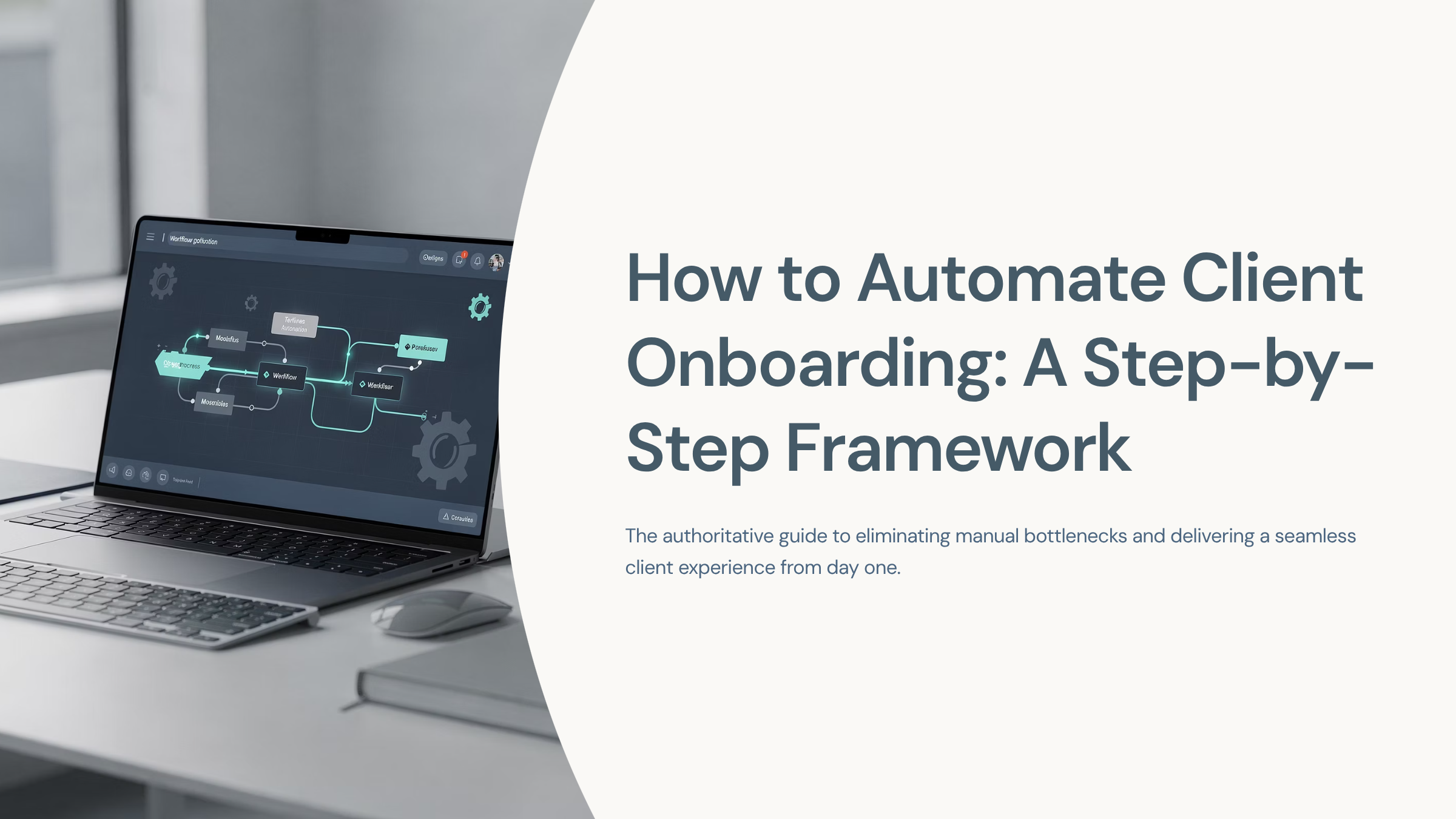 Automated client onboarding workflow diagram with interconnected digital processes and data flow visualization