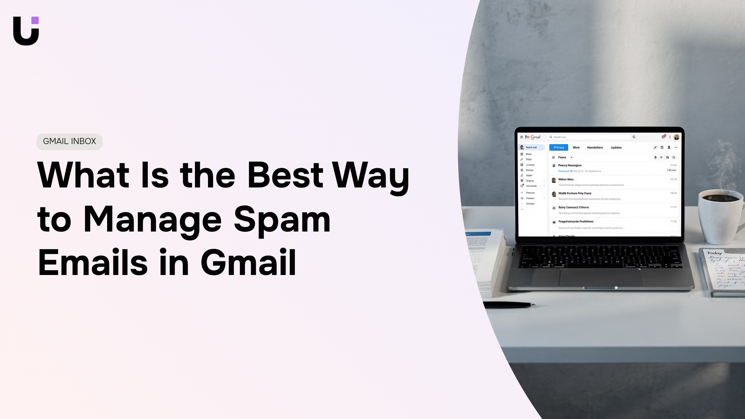 Clean Gmail inbox interface on monitor with organized emails and spam folder management