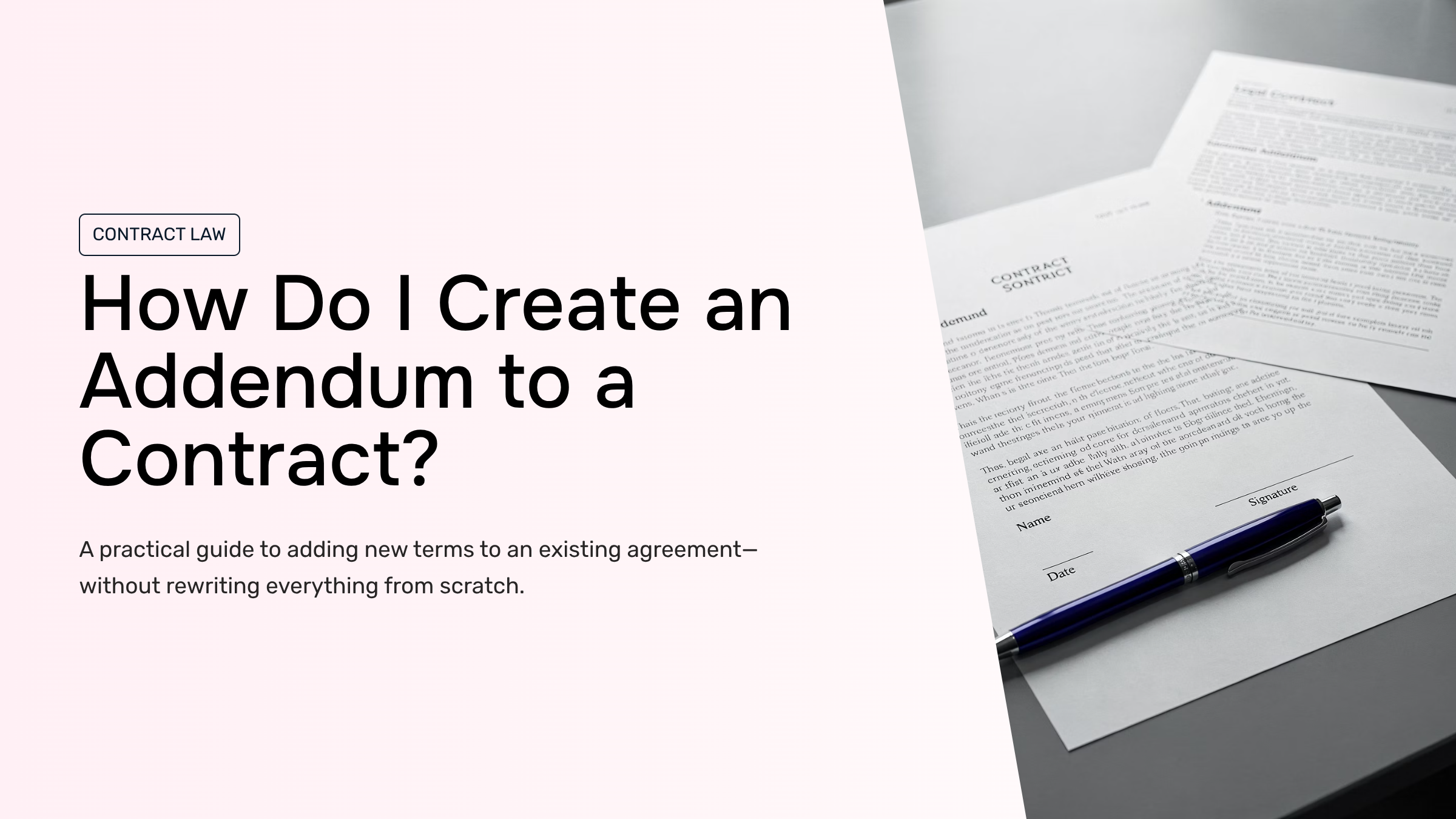 Professional workspace with contract amendment documents and pen, representing legal agreement modification