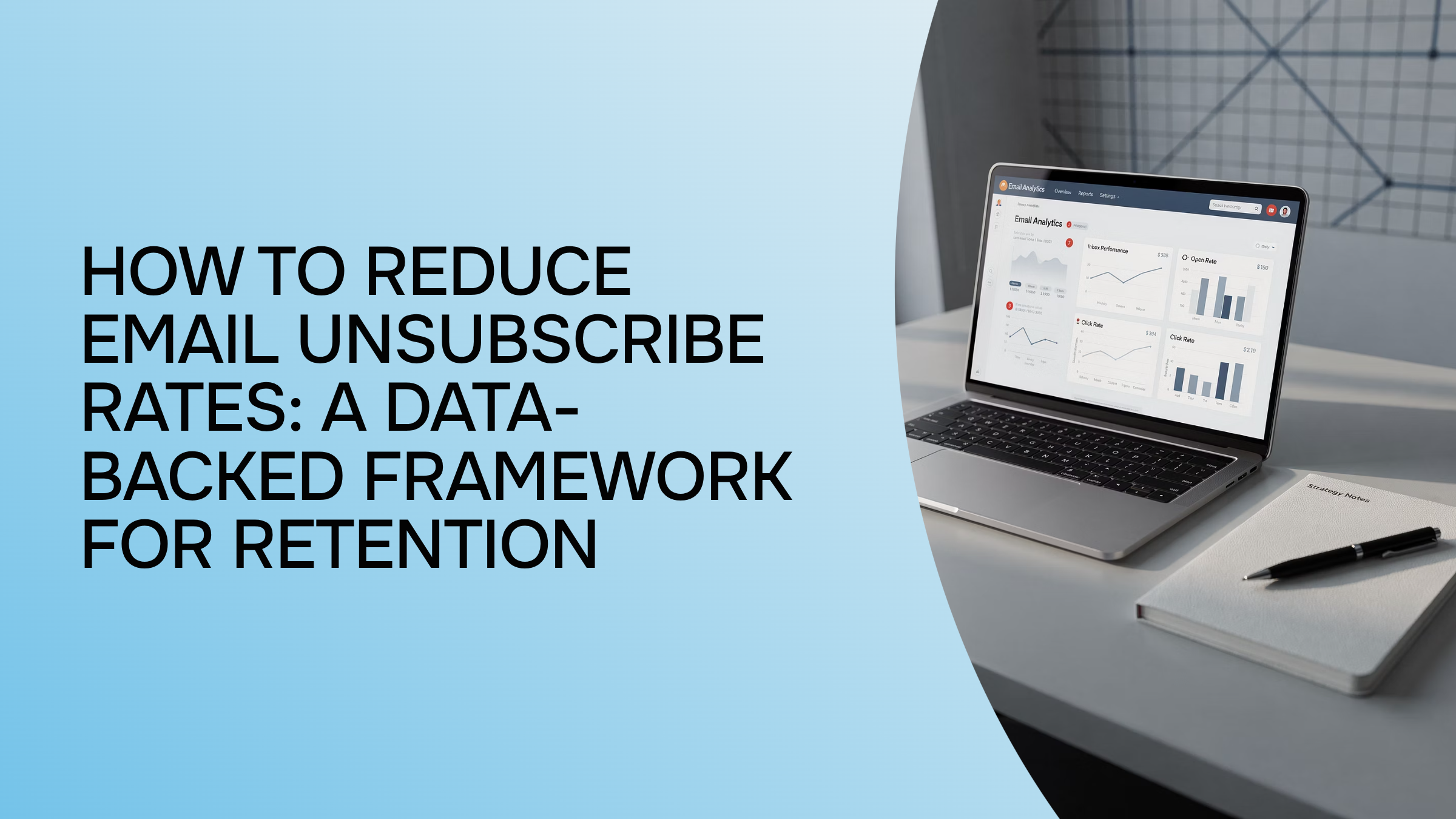 Professional dashboard with email metrics and upward trending graphs representing subscriber retention strategy