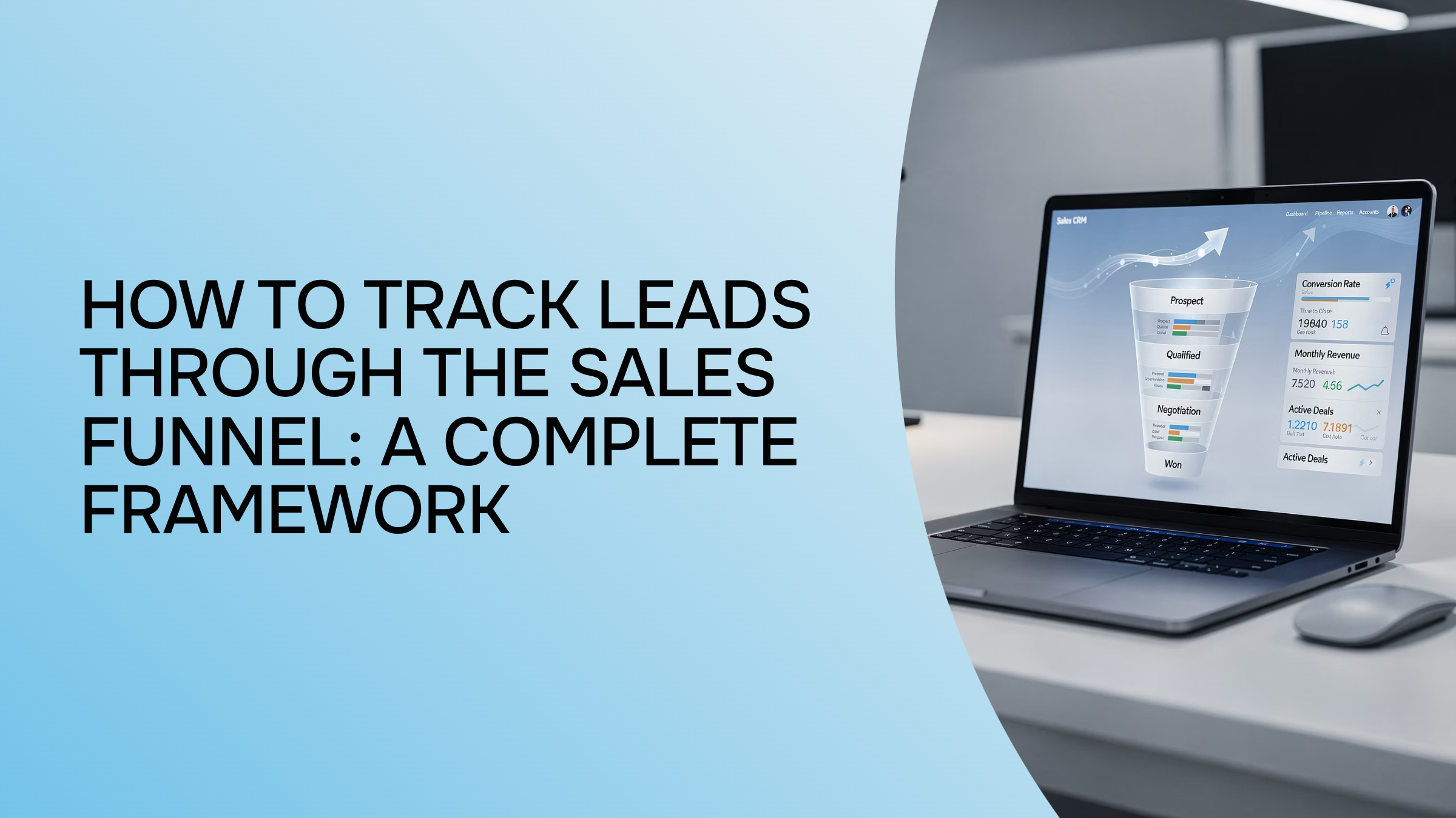 Digital sales funnel visualization with flowing data streams and analytics dashboard representing lead tracking stages
