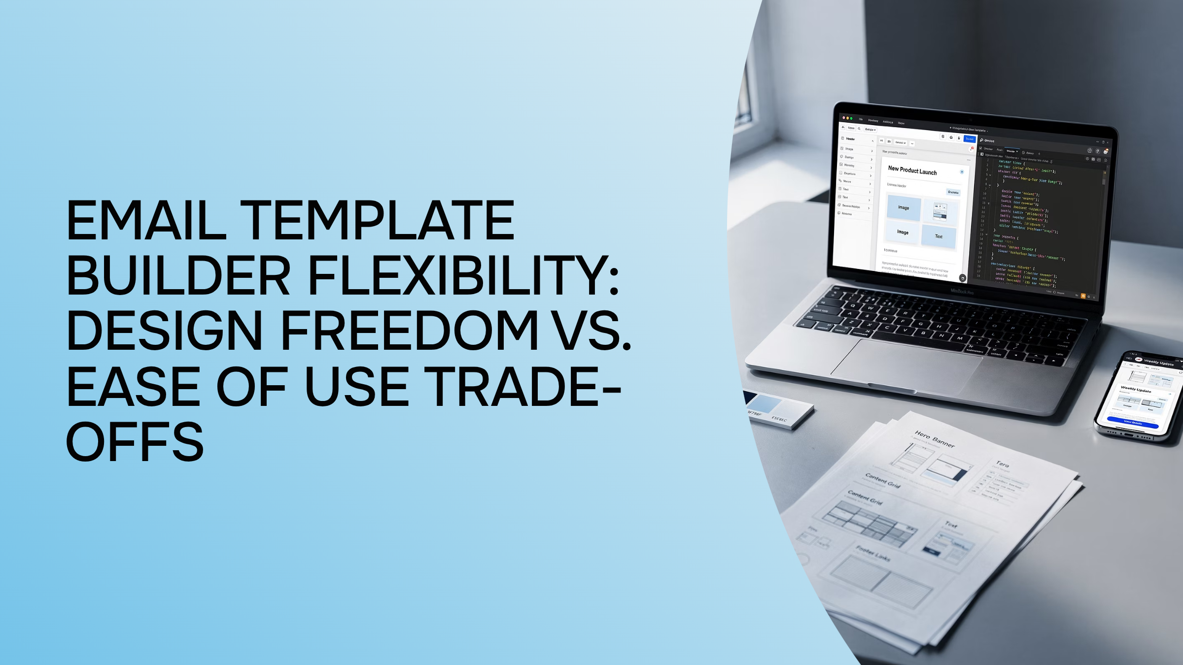 Abstract balance scale symbolizing trade-off between design flexibility and ease of use in email template builders