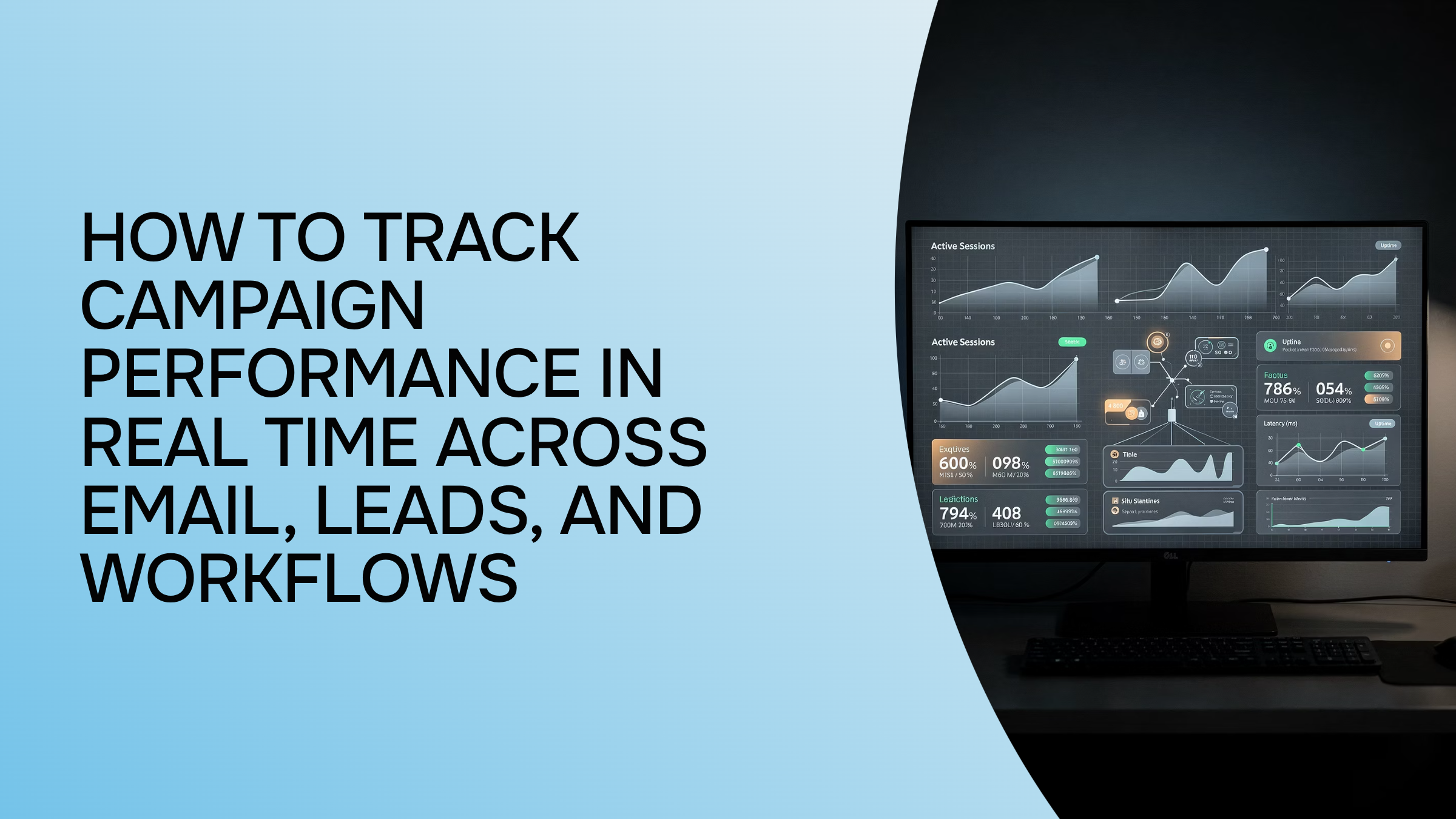 Real-time campaign performance dashboard with email, leads, and workflow analytics in modern 3D design