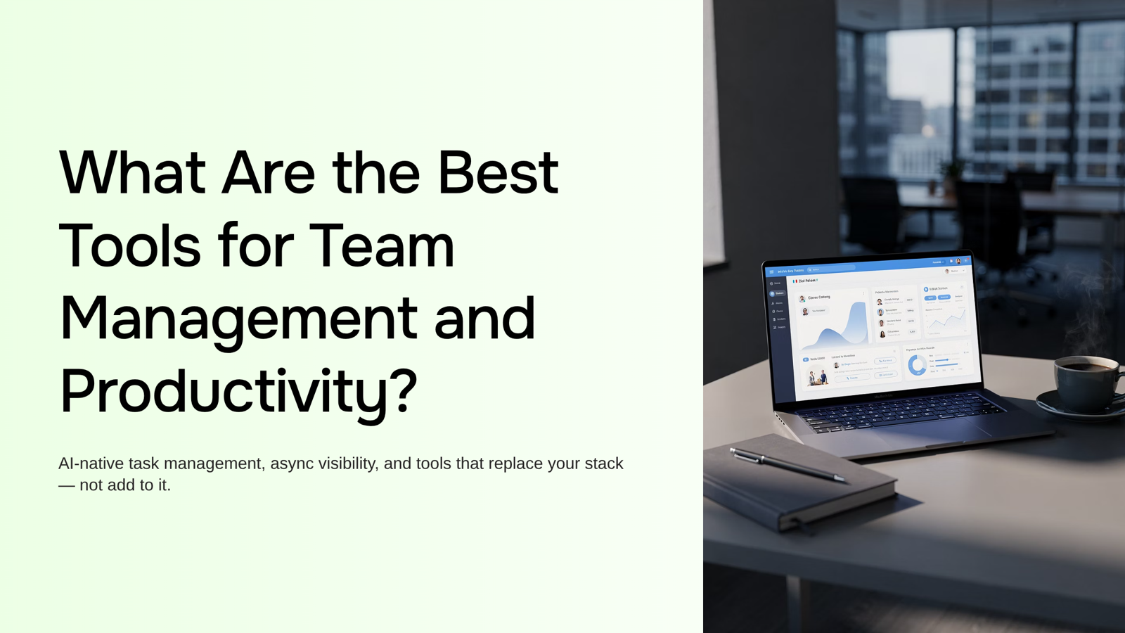 Modern minimalist workspace with organized desk setup representing team management and productivity tools