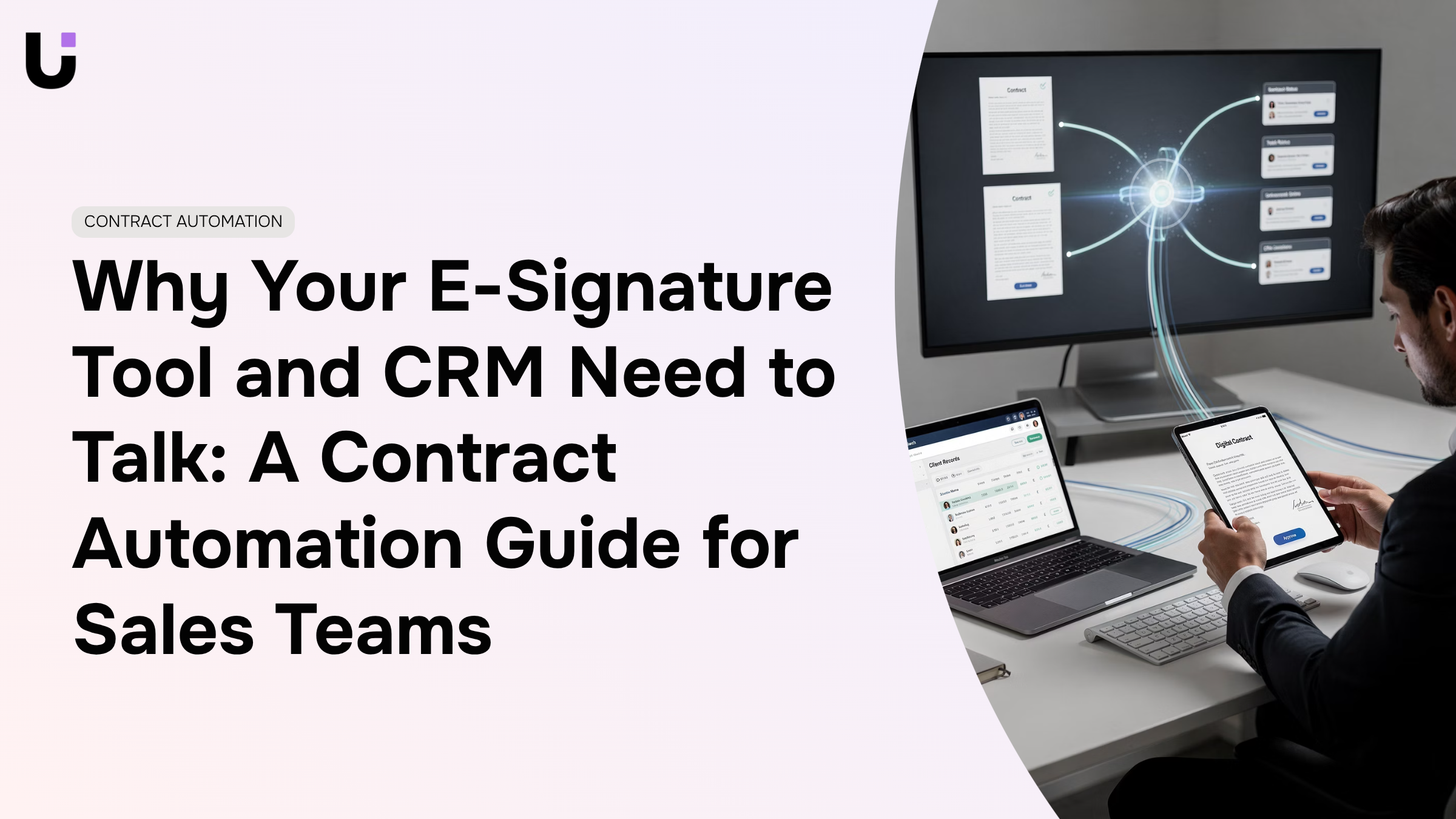 Digital workflow visualization showing e-signature CRM integration and contract automation for sales teams