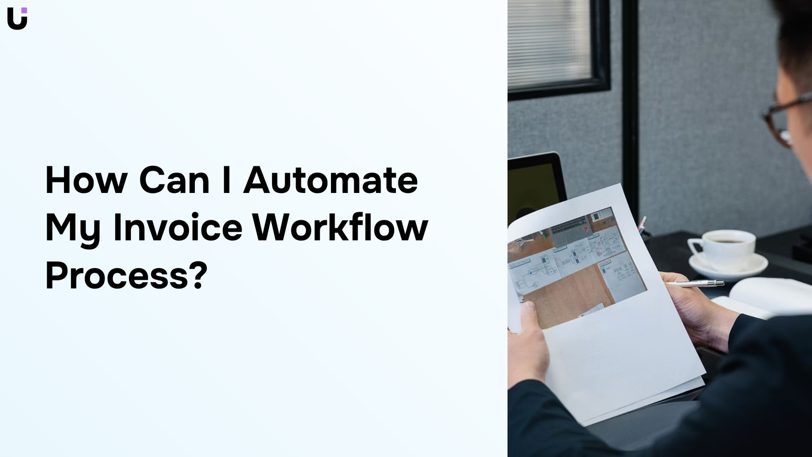 Minimalist 3D illustration of automated invoice workflow with connected documents and checkmarks on digital dashboard