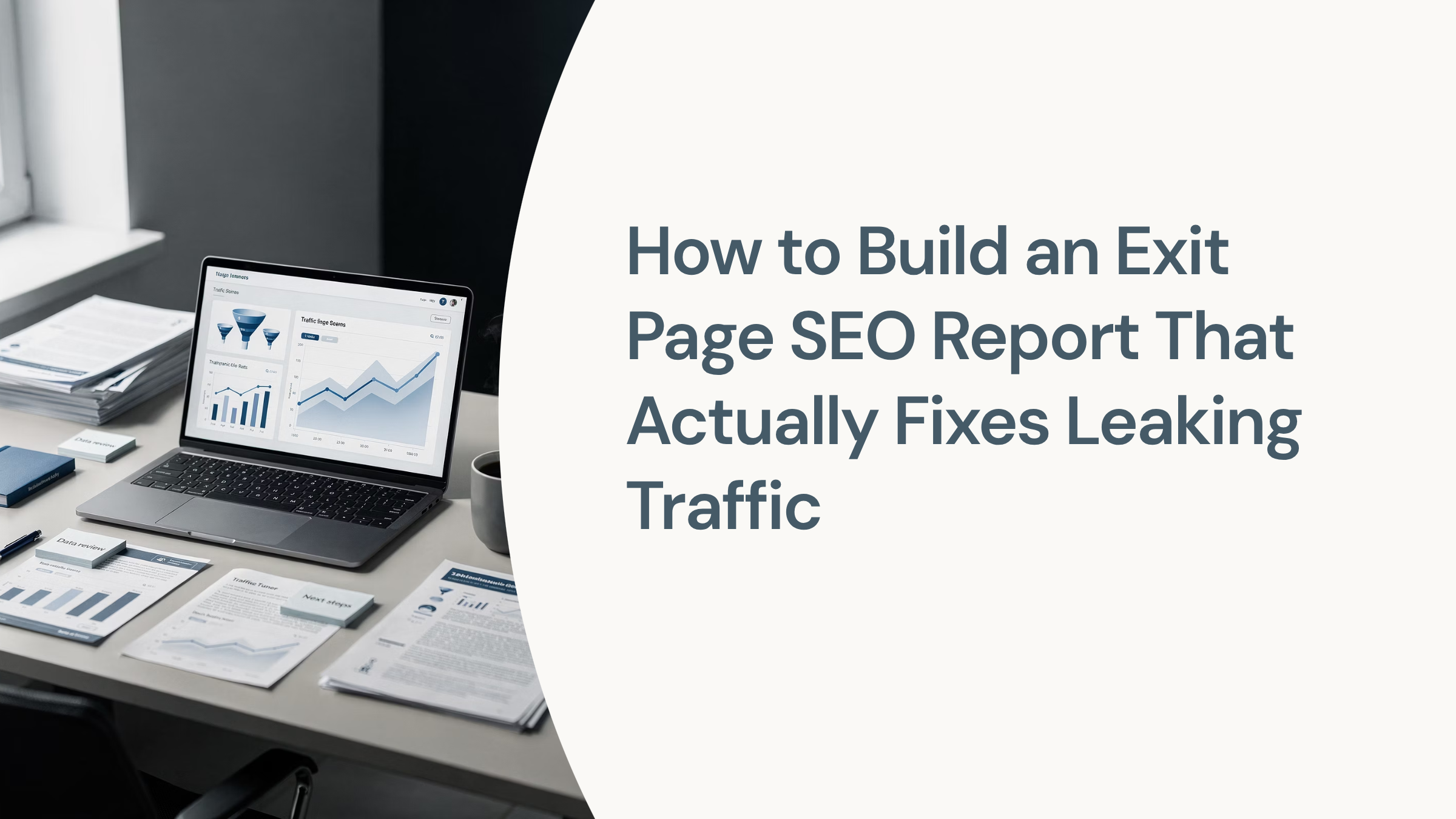 Exit page SEO report dashboard showing analytics metrics and traffic recovery data visualization