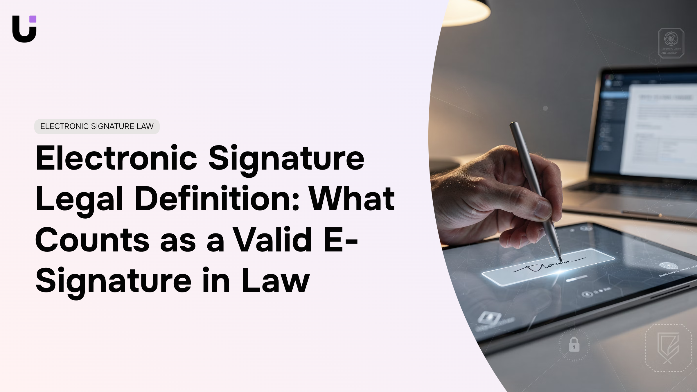 Digital signature technology on tablet with security icons representing electronic signature legal validity