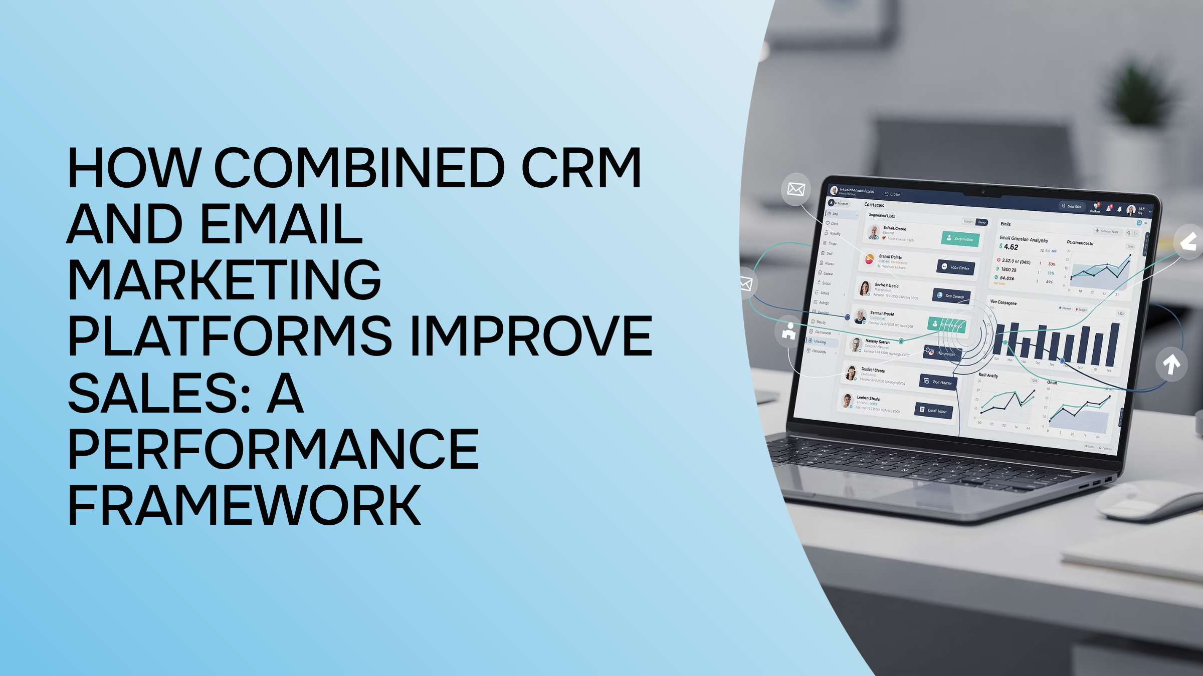 Integrated CRM and email marketing platform dashboard showing connected data streams and performance metrics