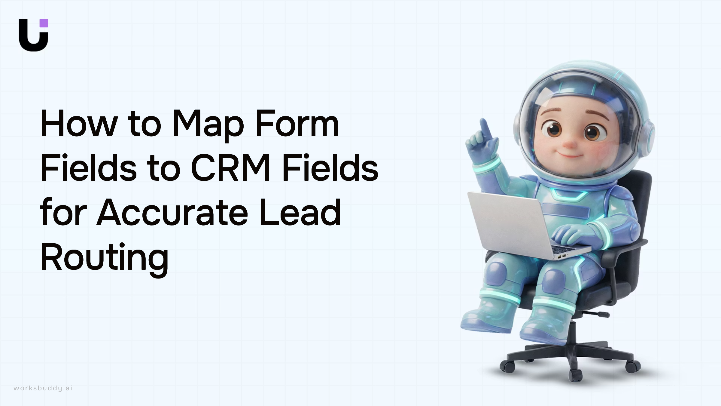 3D visualization of lead form field mapping to CRM database with connected nodes and data flow pathways